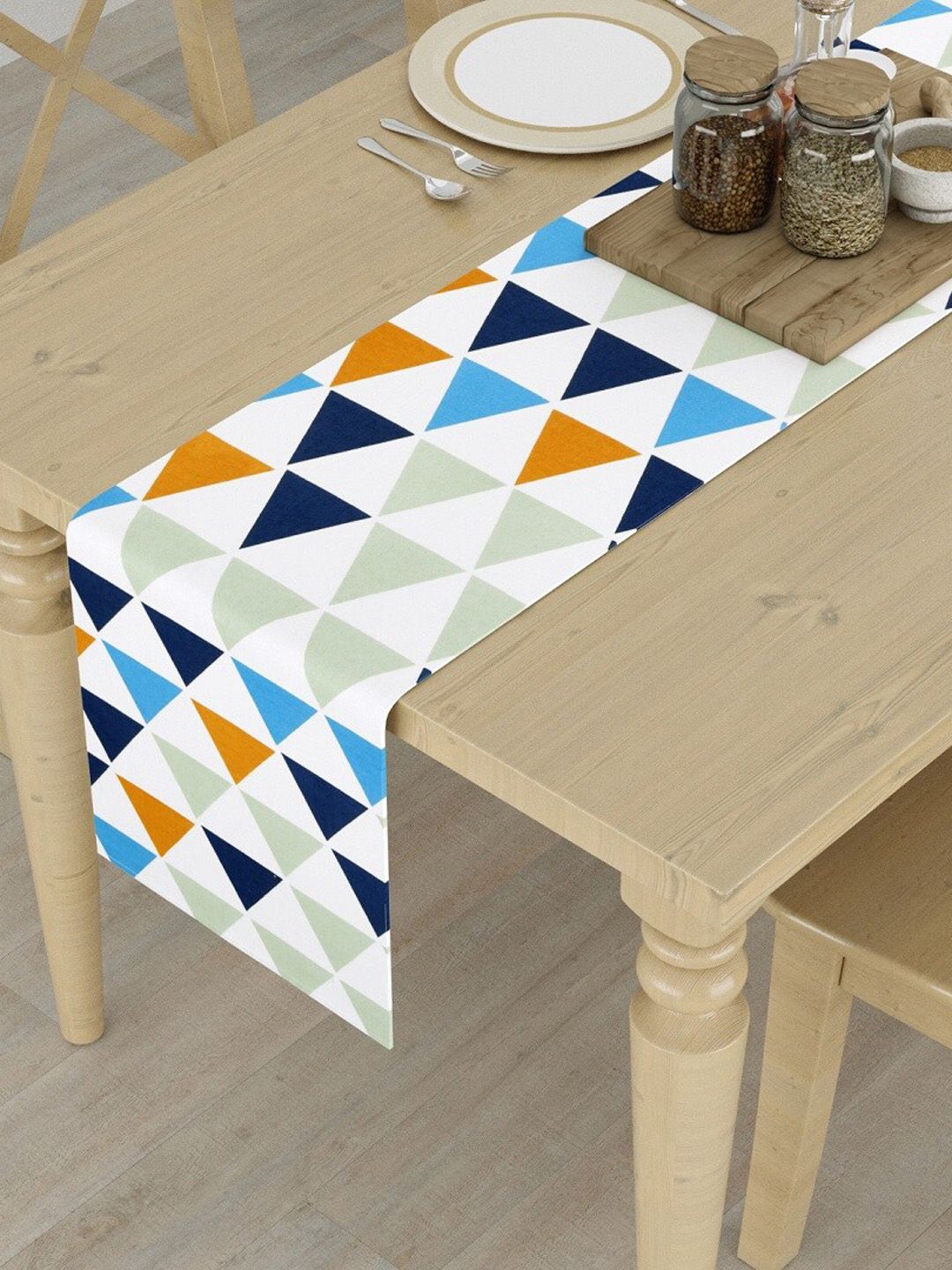 HOMEMONDE Blue Printed Pure Cotton 4-Seater Table Runner-picture-35