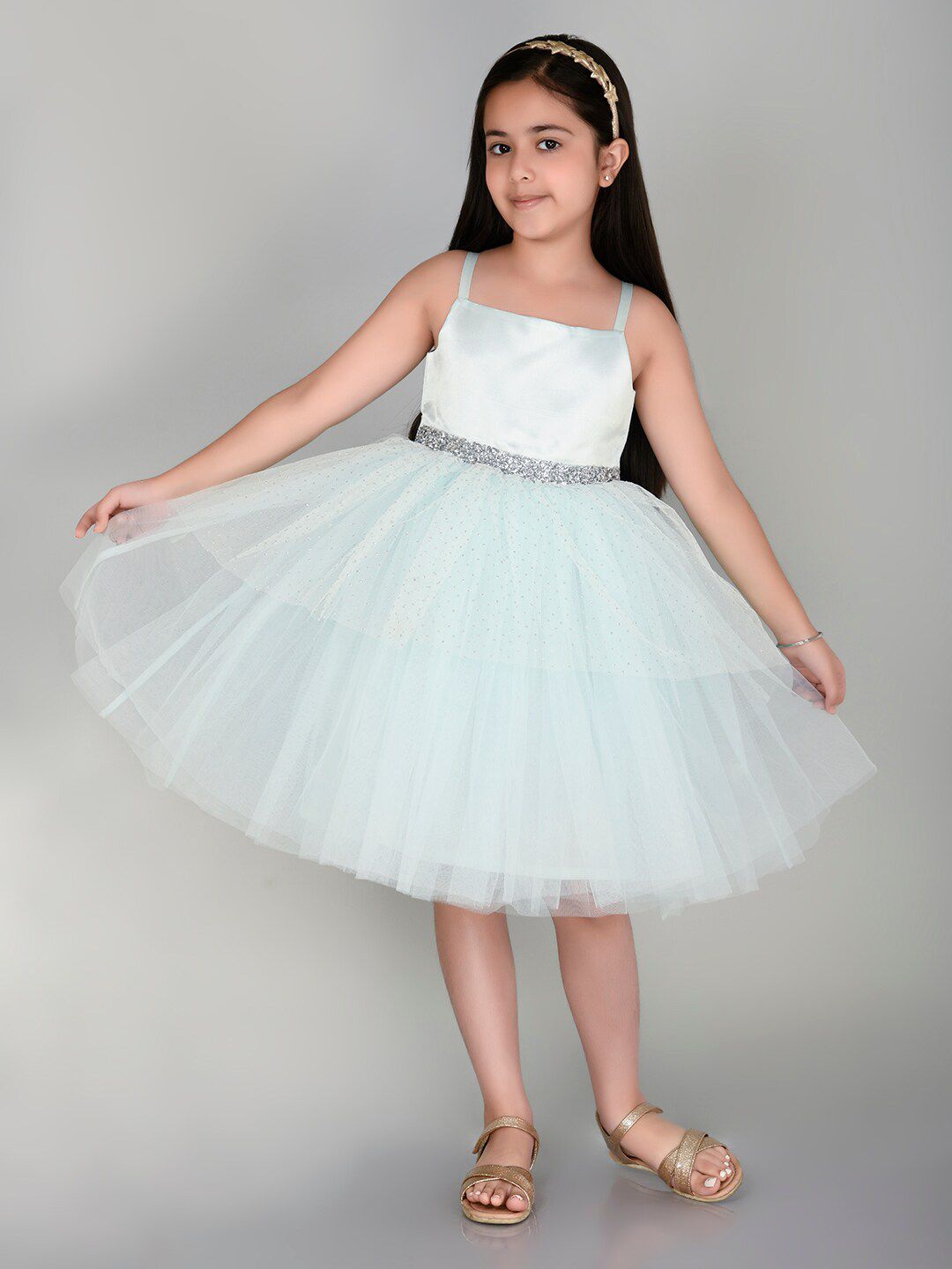 Toy Balloon kids Girls Embellished Sleeveless Net Fit & Flare Knee Length Dress-picture-32