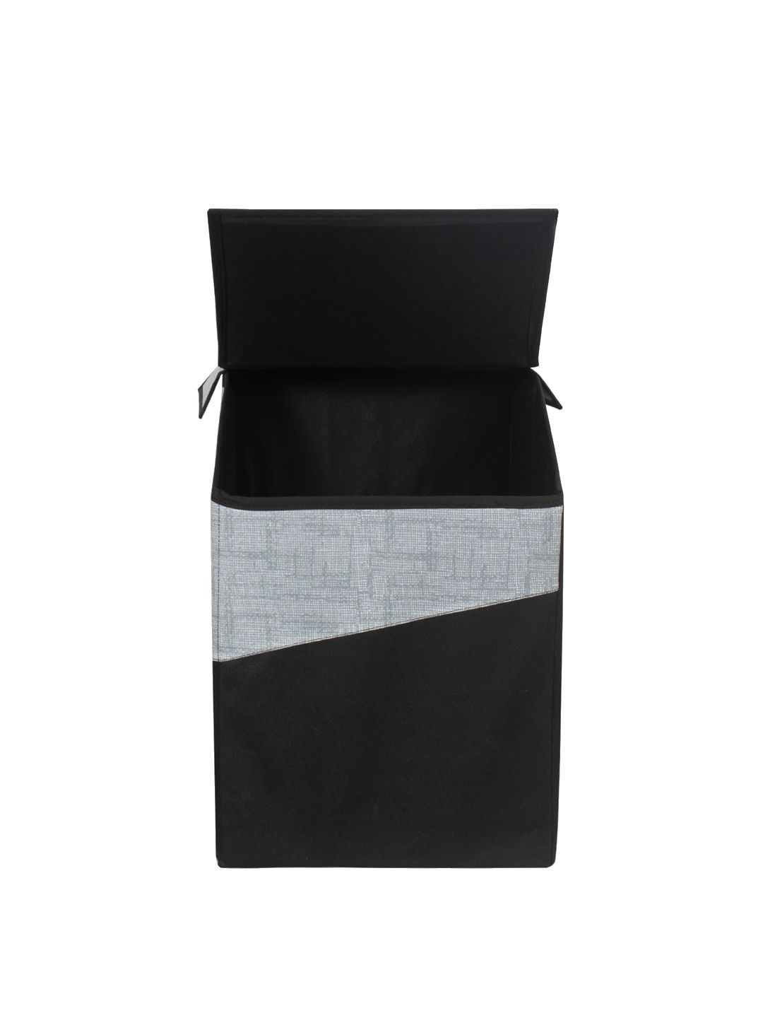 prettykrafts Black & White Colourblocked Jute Square Shape Laundry Basket -75L-picture-58