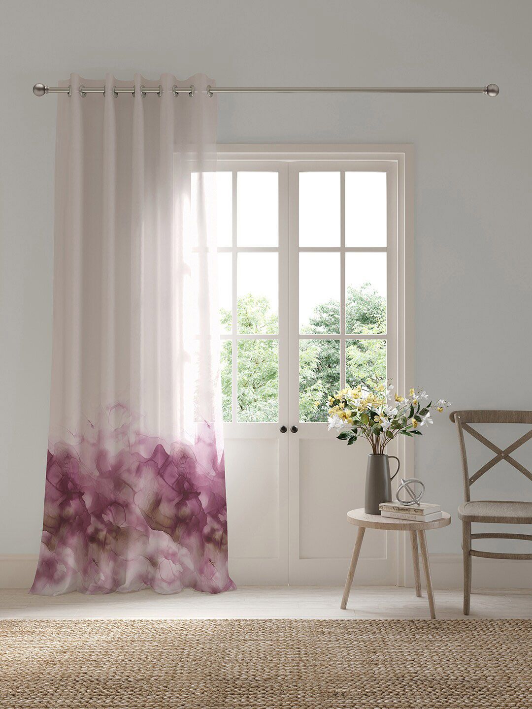 DDecor Pink & White Abstract Sheer Long Door Curtain-image-23