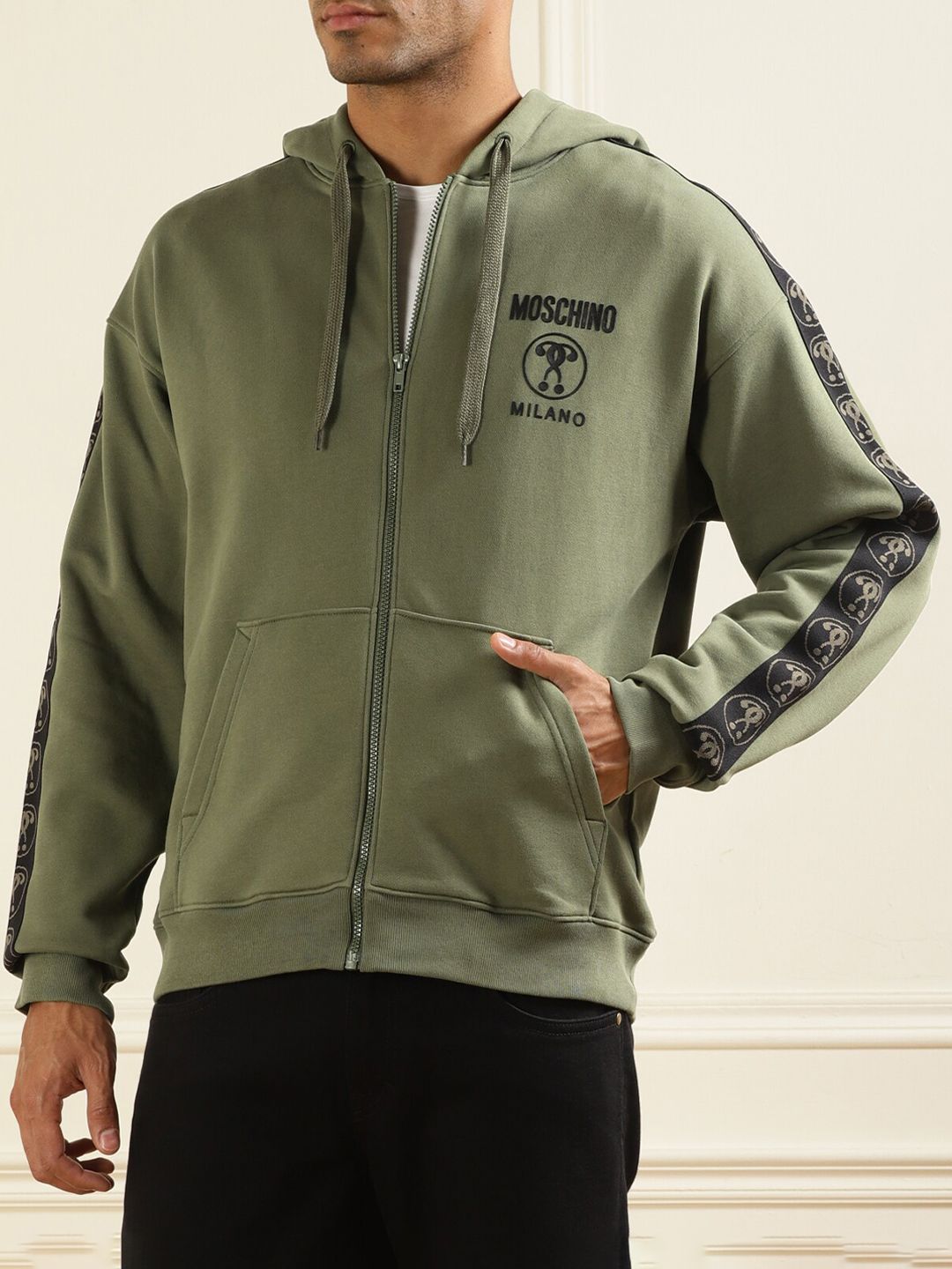 MOSCHINO COUTURE Graphic Printed Hooded Pure Cotton Front-Open Sweatshirt-picture-30