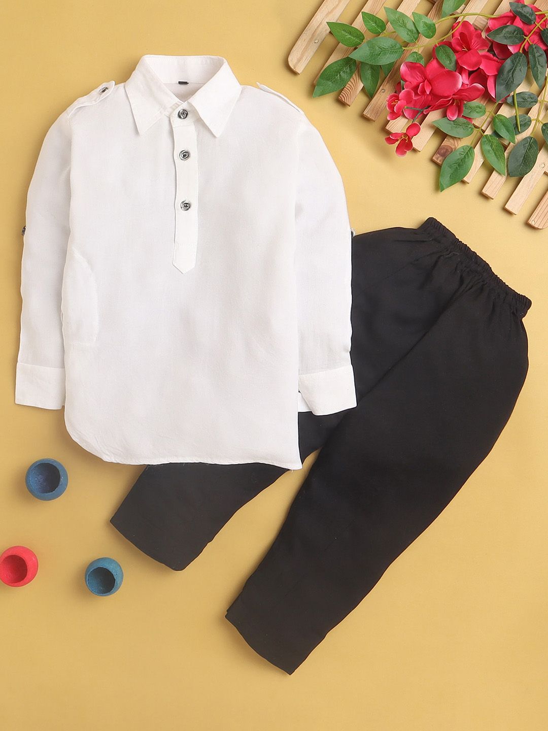 BAESD Boys Shirt Collar Pathani Kurta With Pyjamas