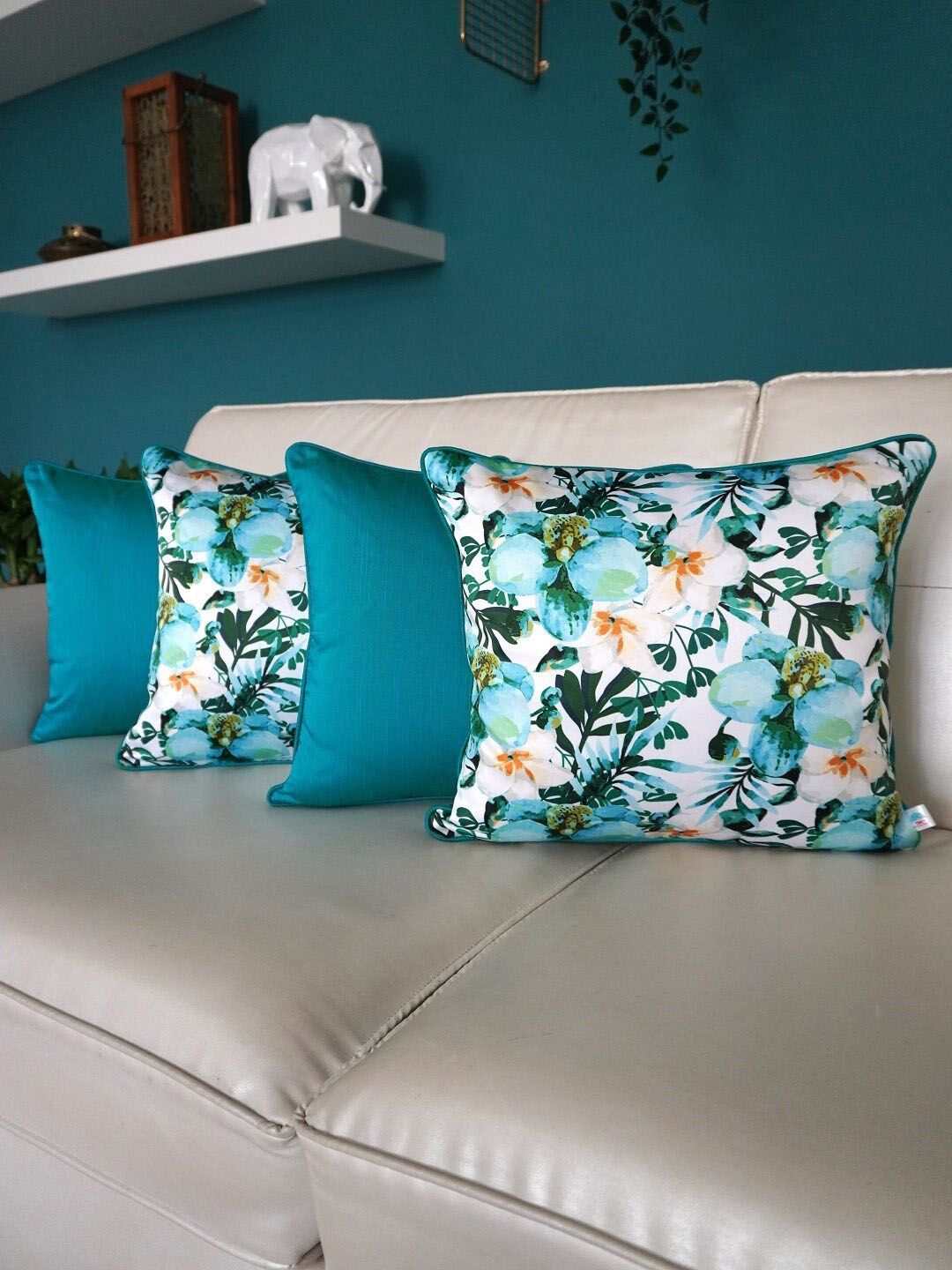 TARA- Sparkling Homes Blue & White 4 Pieces Floral Square Cushion Covers-image-15