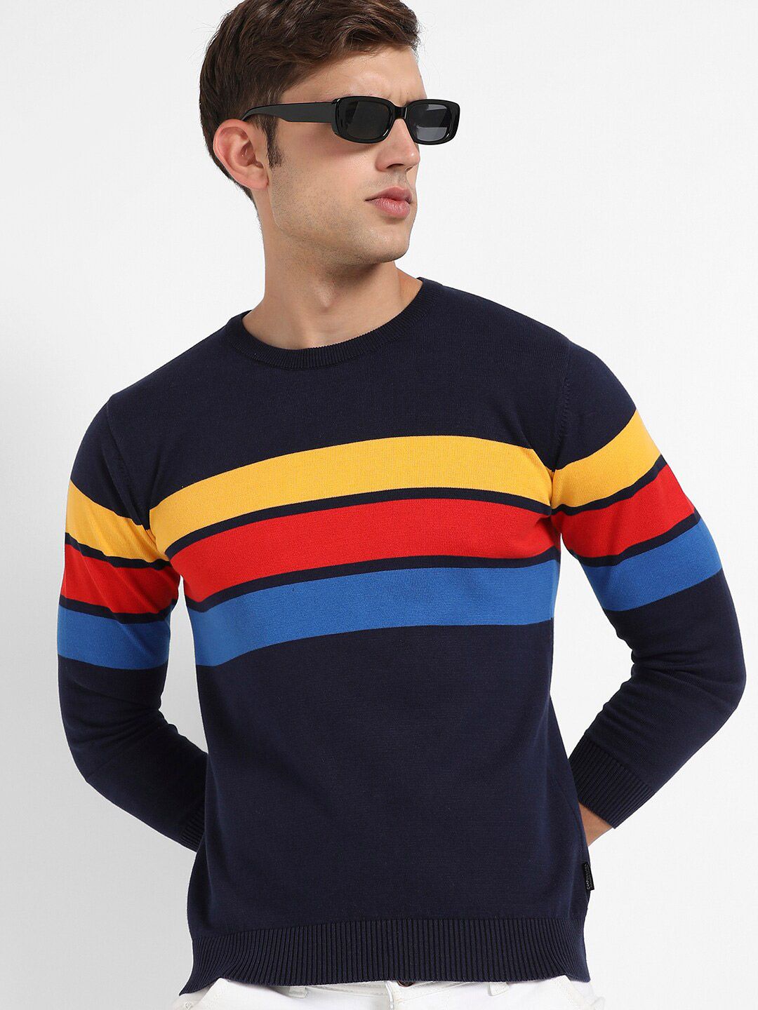 Campus Sutra Striped Woolen Pullover-image-48