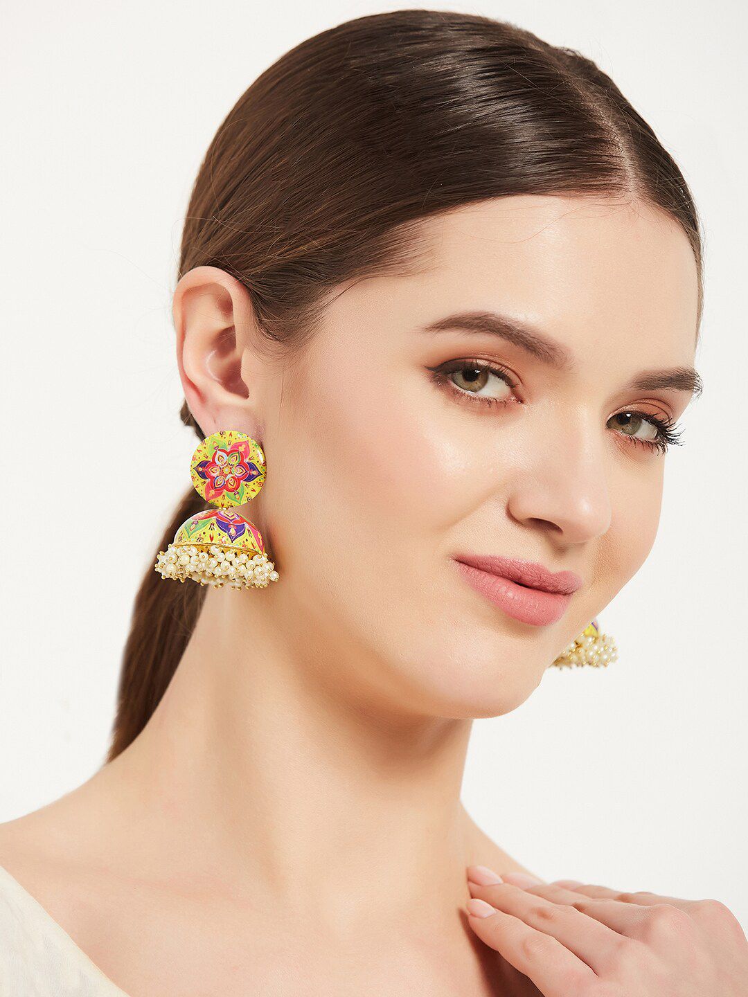 ATIBELLE Set Of 2 Gold-Plated Meenakari Jhumkas