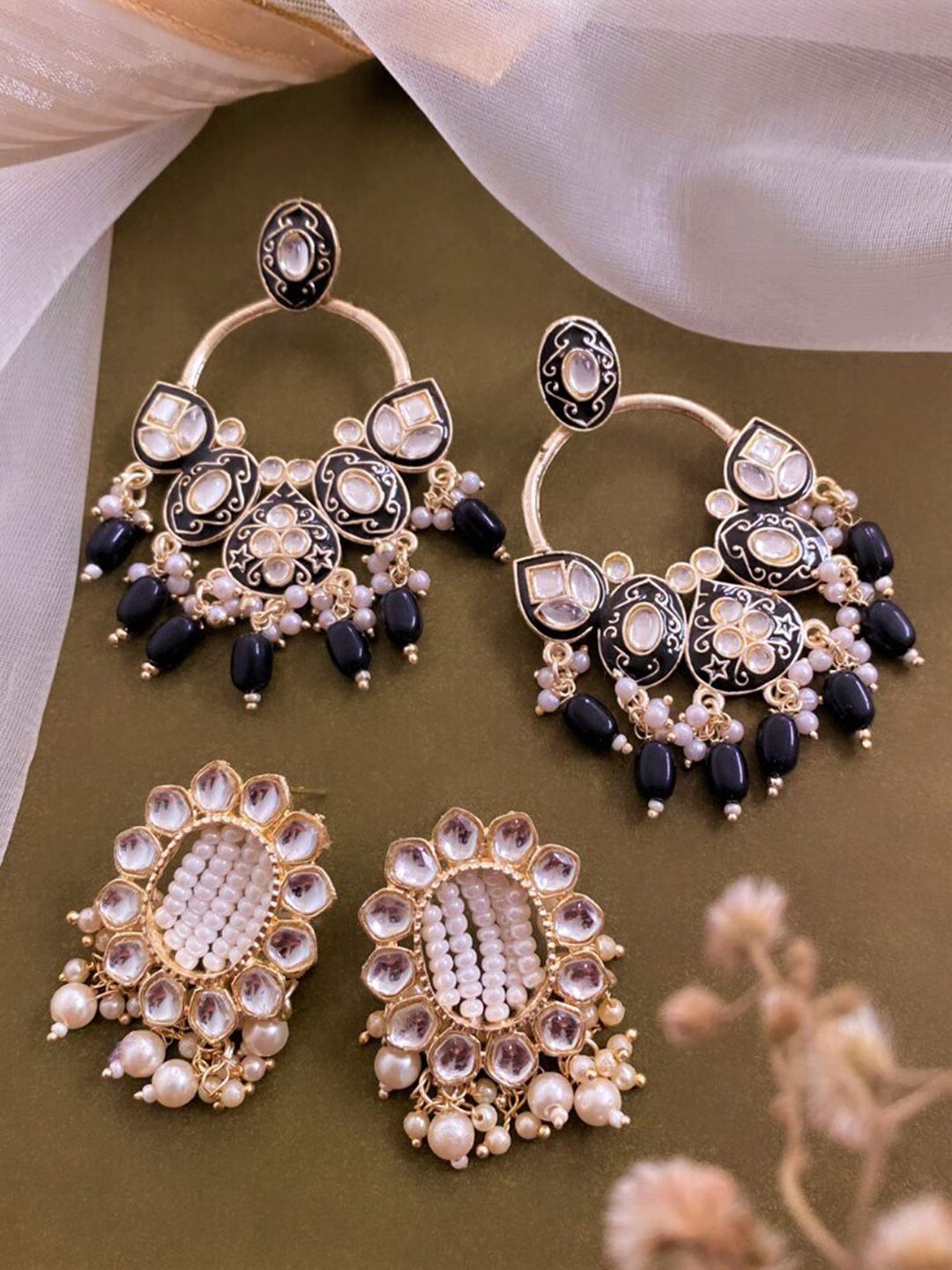 ATIBELLE Set Of 2 Gold-Plated Contemporary Drop Earrings
