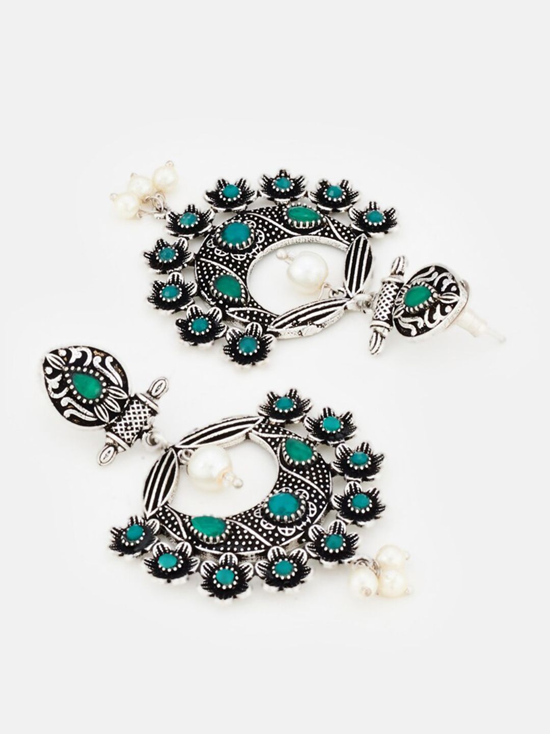 ATIBELLE Silver Plated Floral Shaped Chandbalis