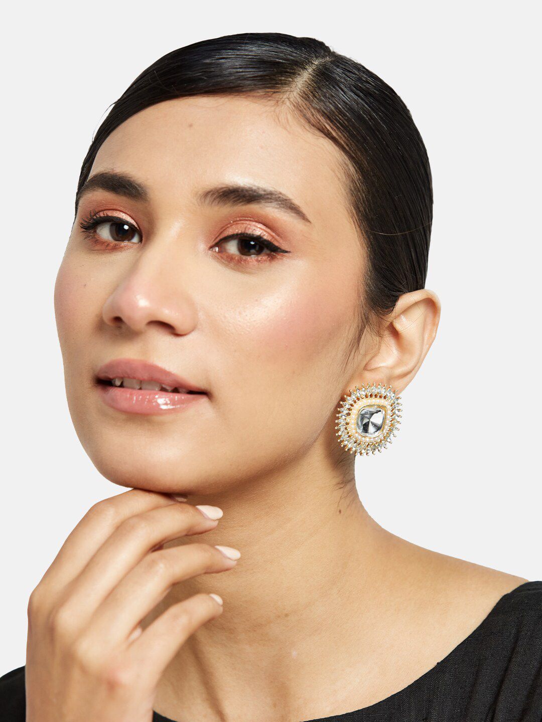 ATIBELLE Set Of 2 Gold-Plated Kundan Studded Beaded Earrings