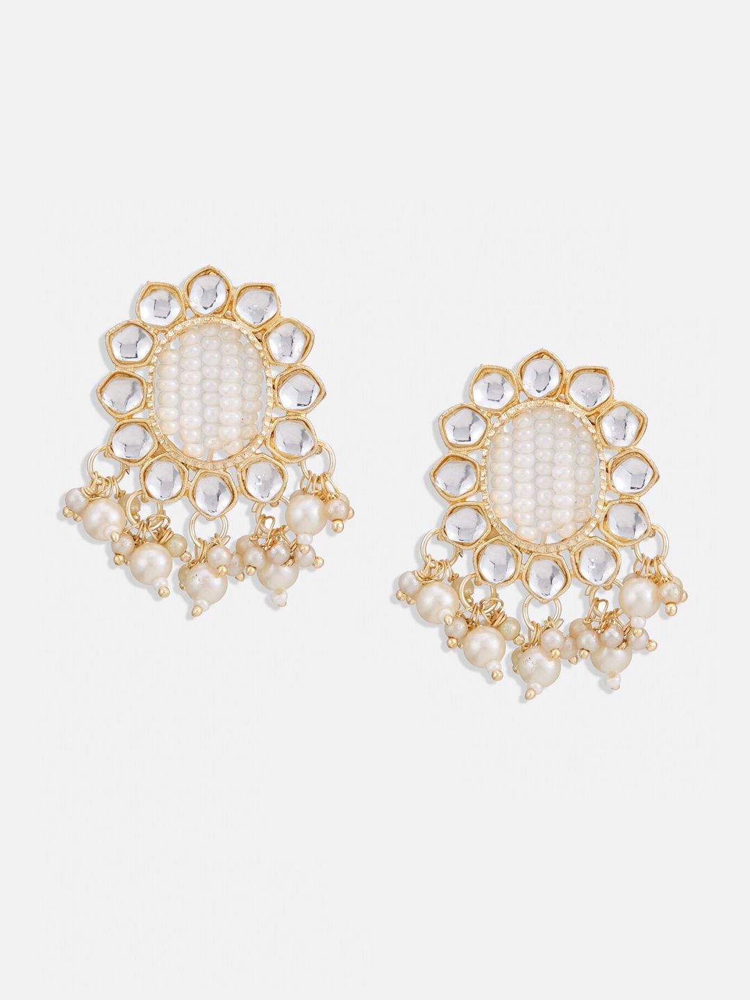 ATIBELLE Set Of 2 Gold-Plated Kundan Studded Beaded Earrings