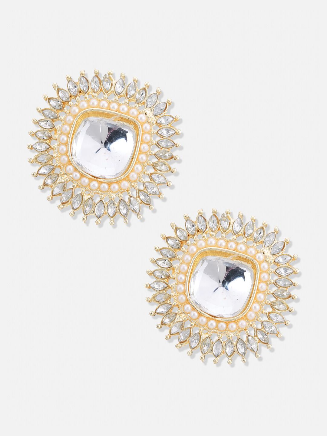 ATIBELLE Set Of 2 Gold-Plated Kundan Studded Beaded Earrings
