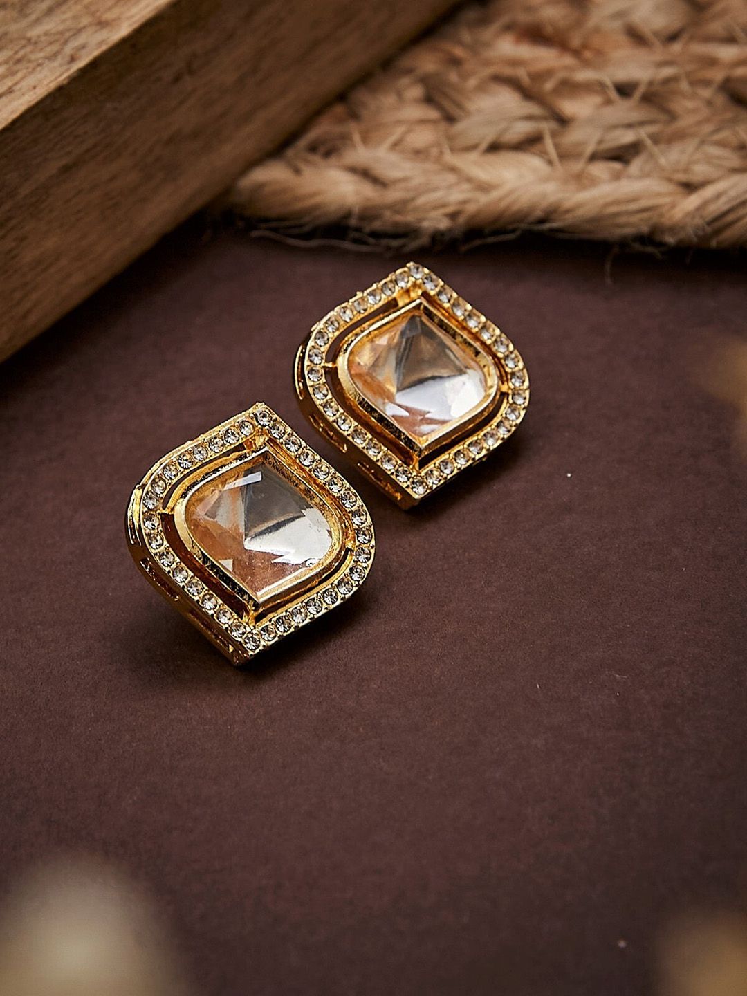 ATIBELLE Gold Plated Kundan Studded Stud Earrings