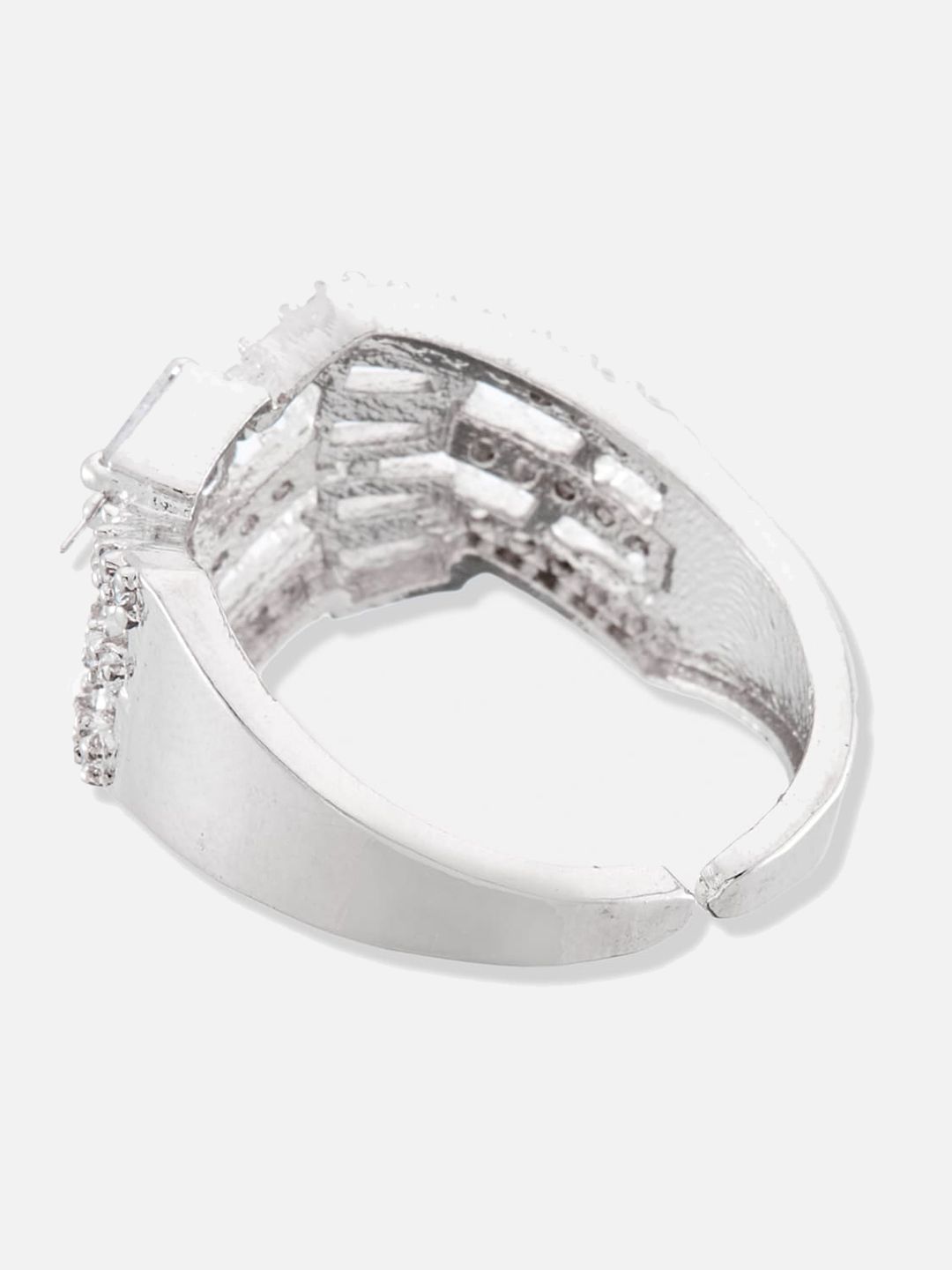 ATIBELLE Silver Plated CZ Studded Adjustable Finger Ring