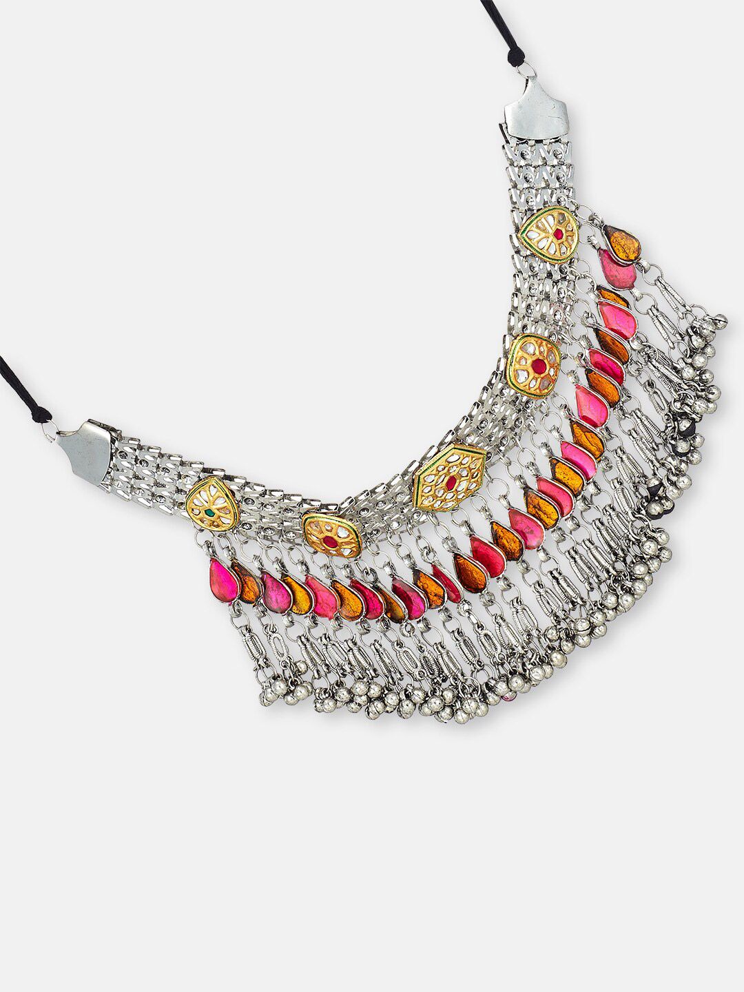 ATIBELLE Silver-Plated Kundan Studded Statement Necklace