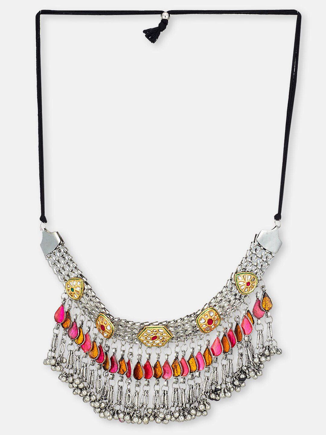 ATIBELLE Silver-Plated Kundan Studded Statement Necklace