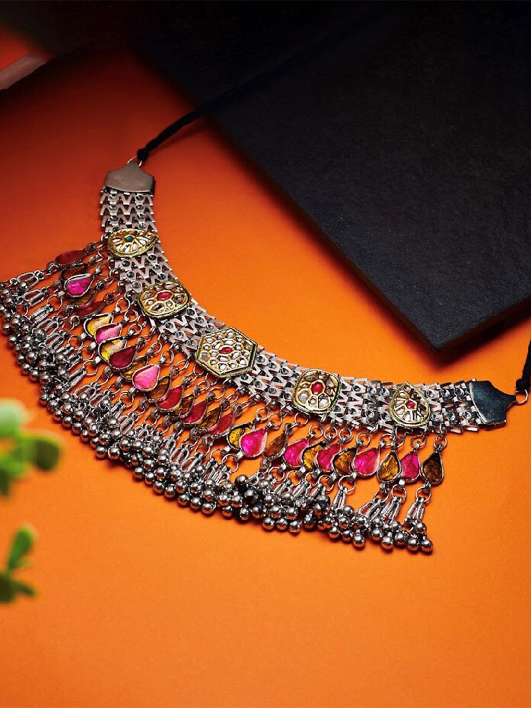 ATIBELLE Silver-Plated Kundan Studded Statement Necklace