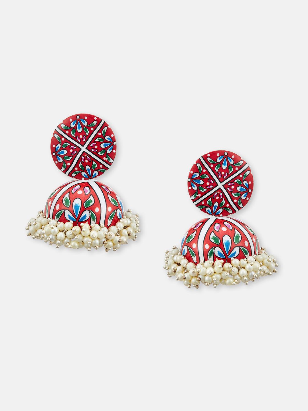ATIBELLE Set Of 2 Gold-Plated Dome Shaped Meenakari Jhumkas