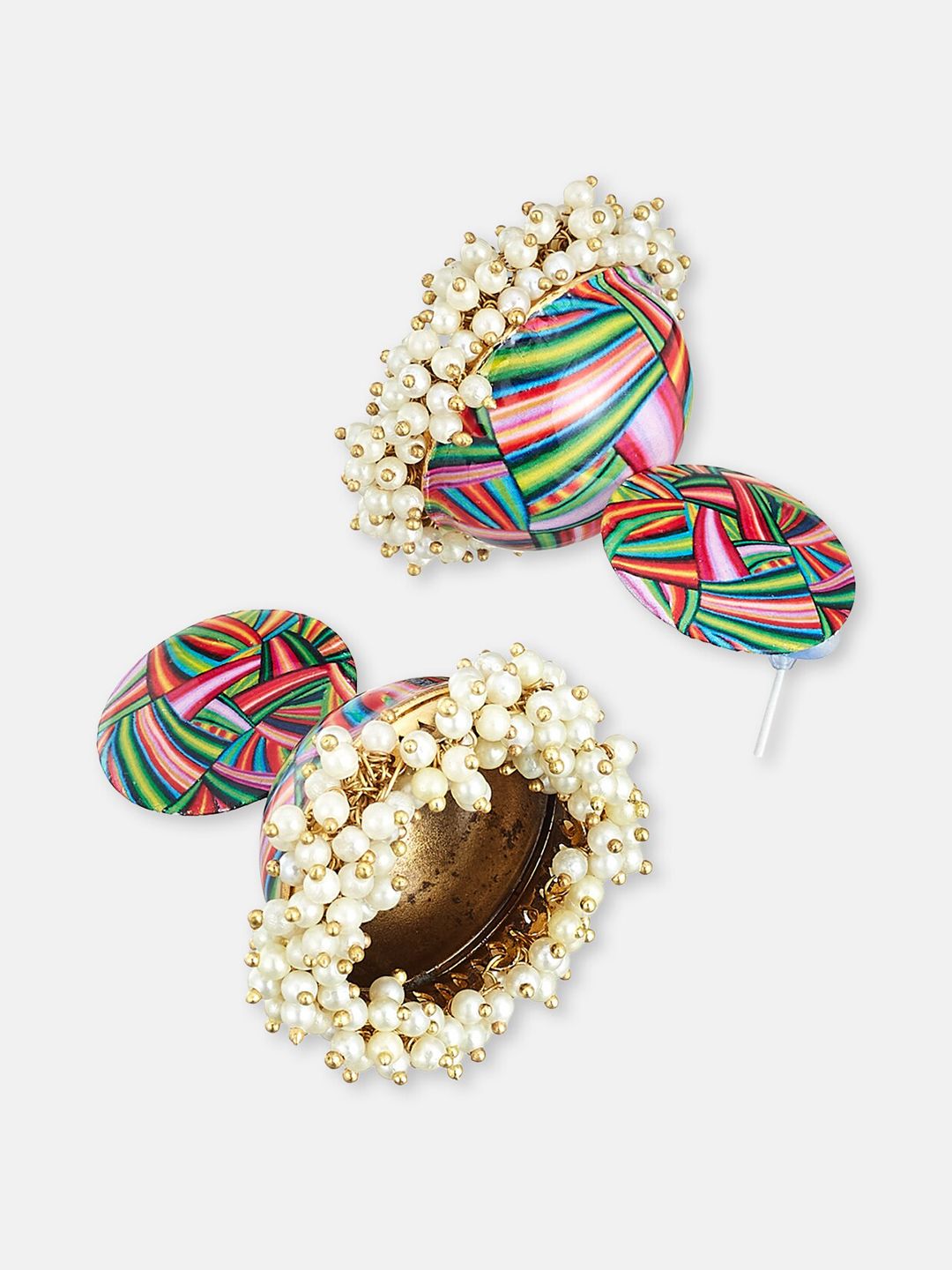 ATIBELLE Set Of 2 Gold-Plated Dome Shaped Meenakari Jhumkas