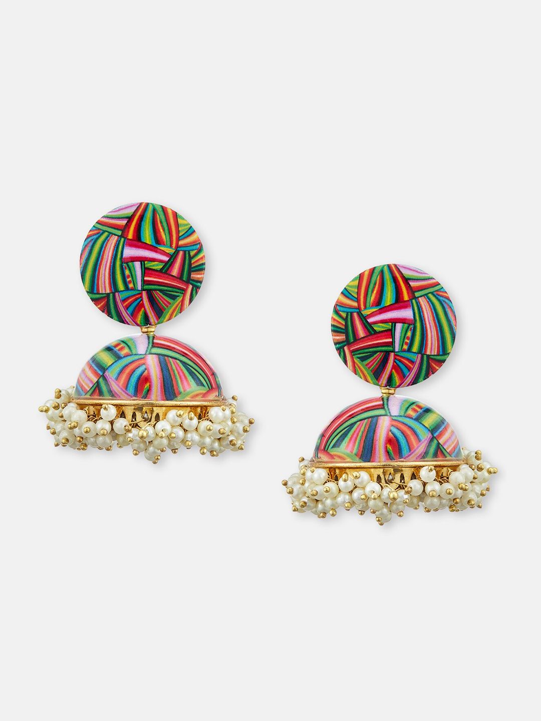 ATIBELLE Set Of 2 Gold-Plated Dome Shaped Meenakari Jhumkas