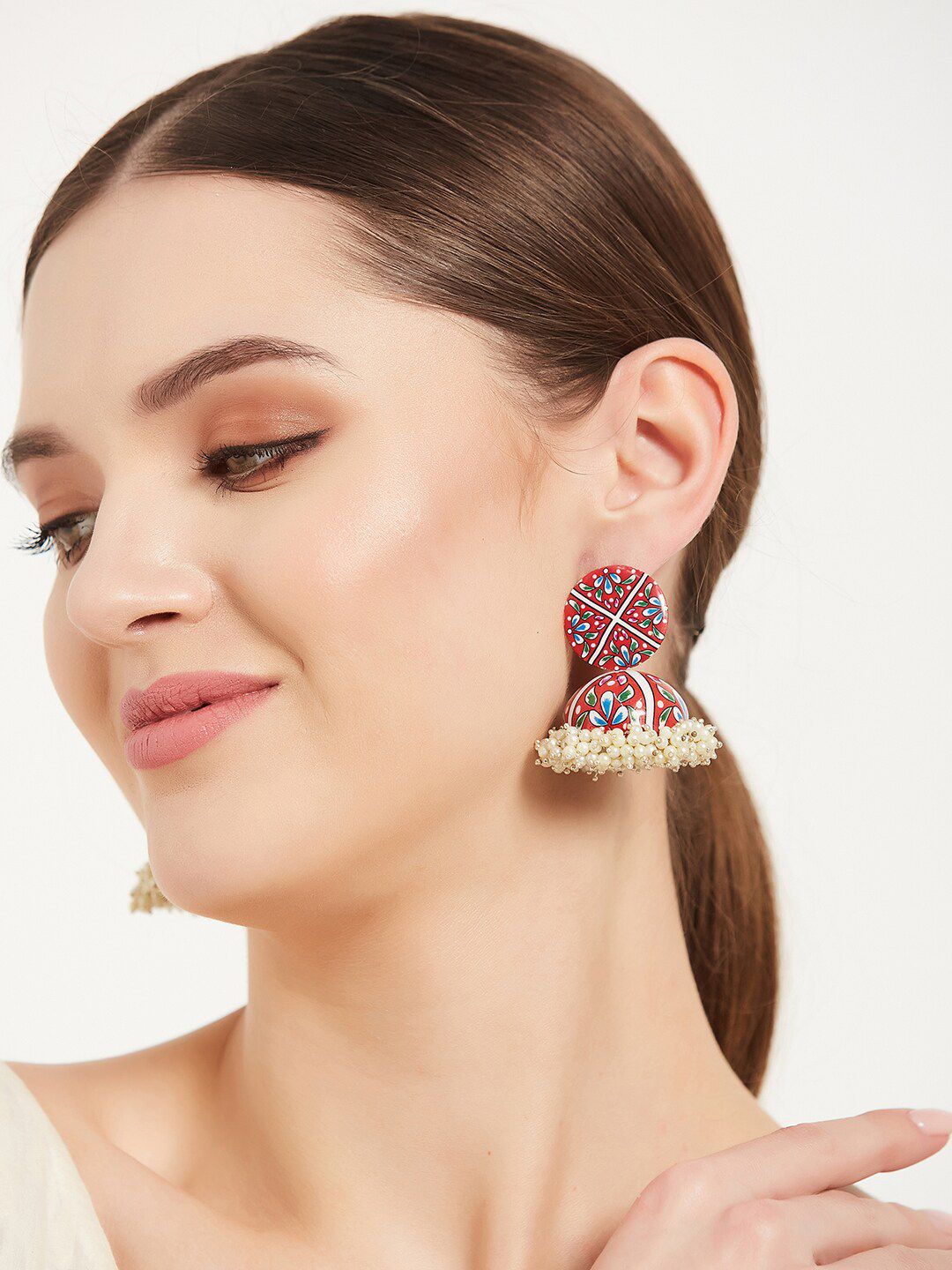 ATIBELLE Set Of 2 Gold-Plated Dome Shaped Meenakari Jhumkas