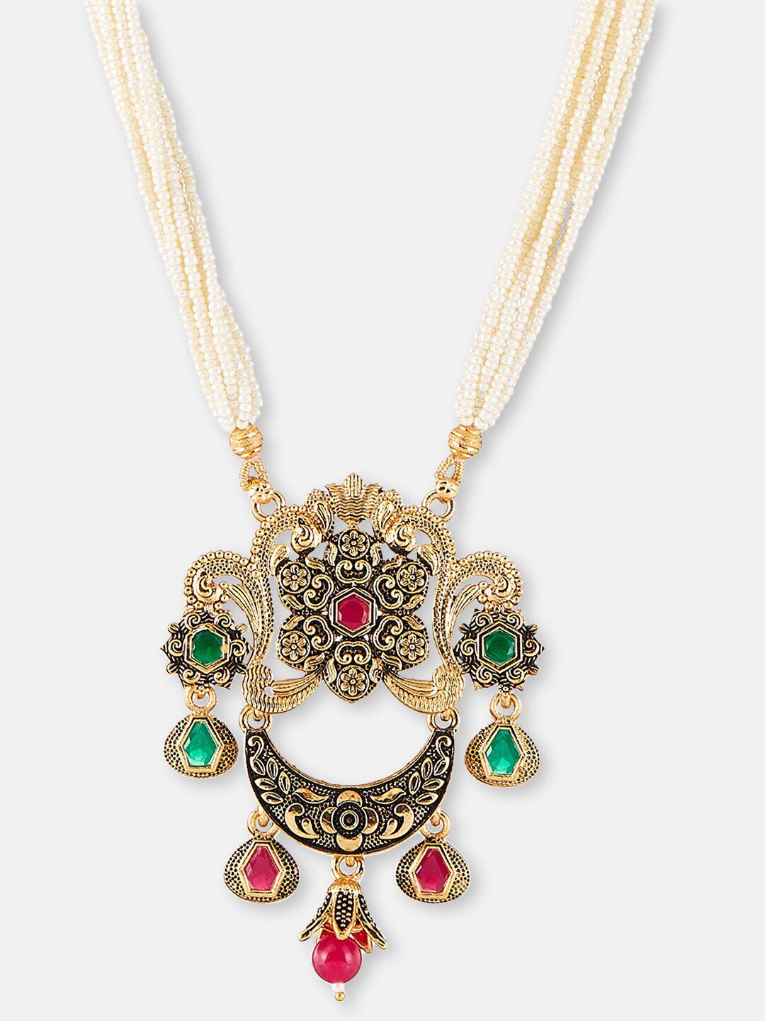 ATIBELLE Gold-Plated Stone Studded & Beaded Necklace