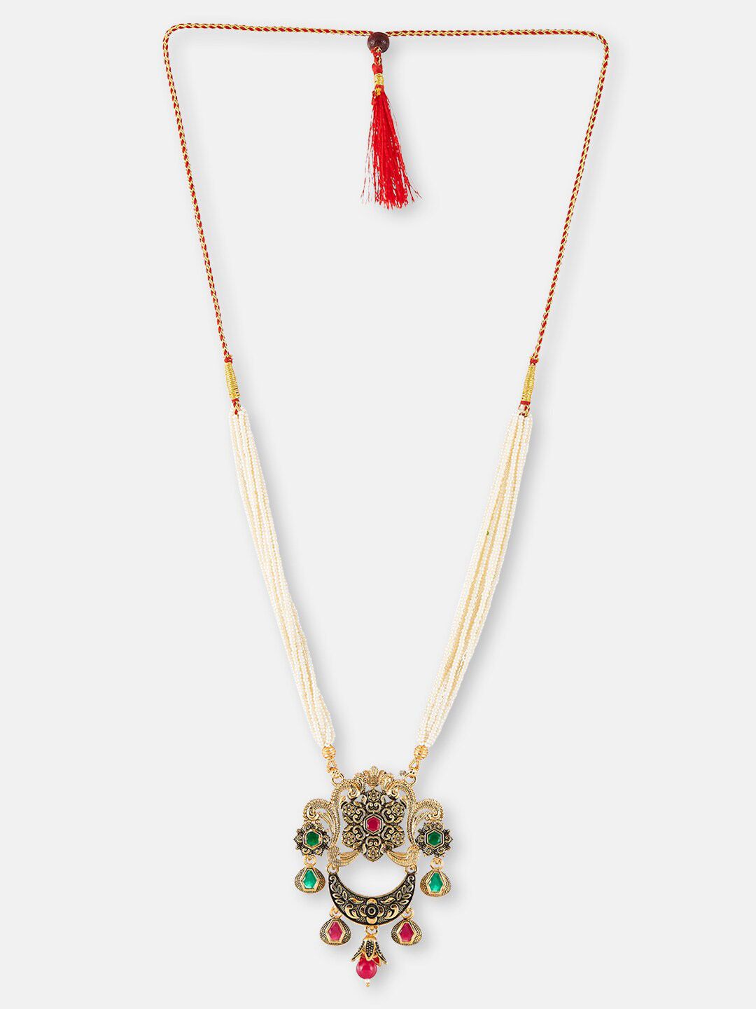 ATIBELLE Gold-Plated Stone Studded & Beaded Necklace