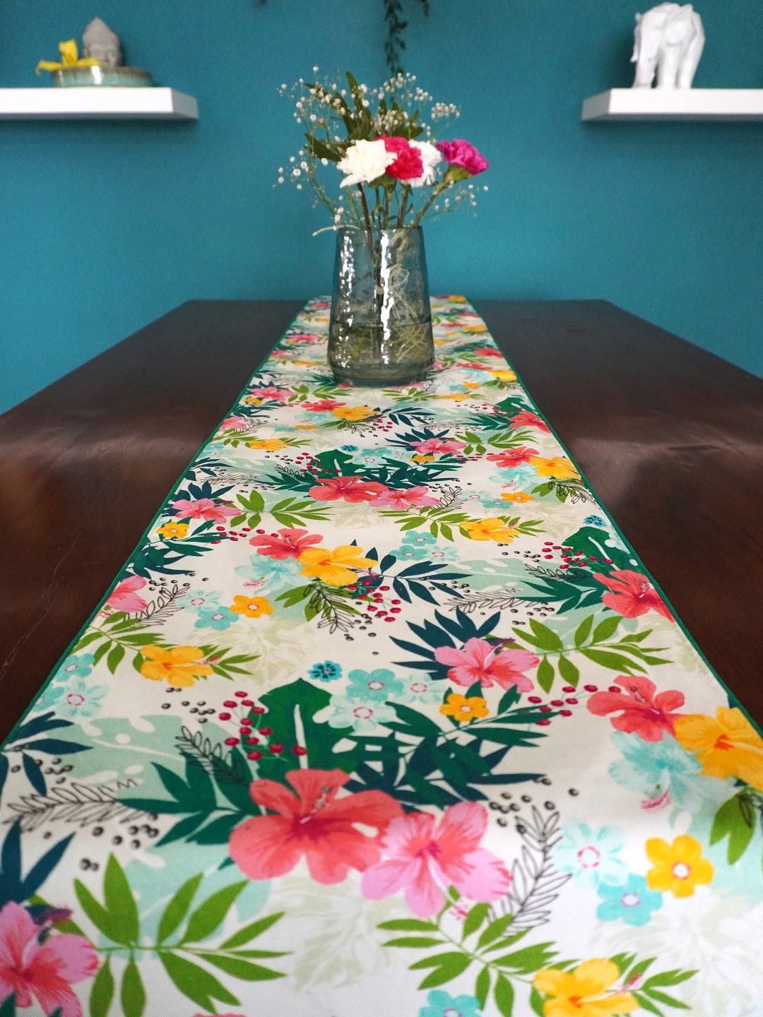 TARA- Sparkling Homes White & Green Printed Pure Cotton Reversible Table Runner-picture-32