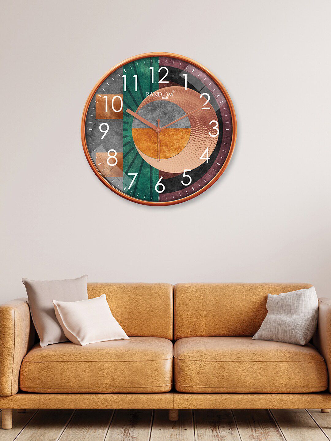 RANDOM Copper-Toned & Green Printed Contemporary Wall Clock-image-42