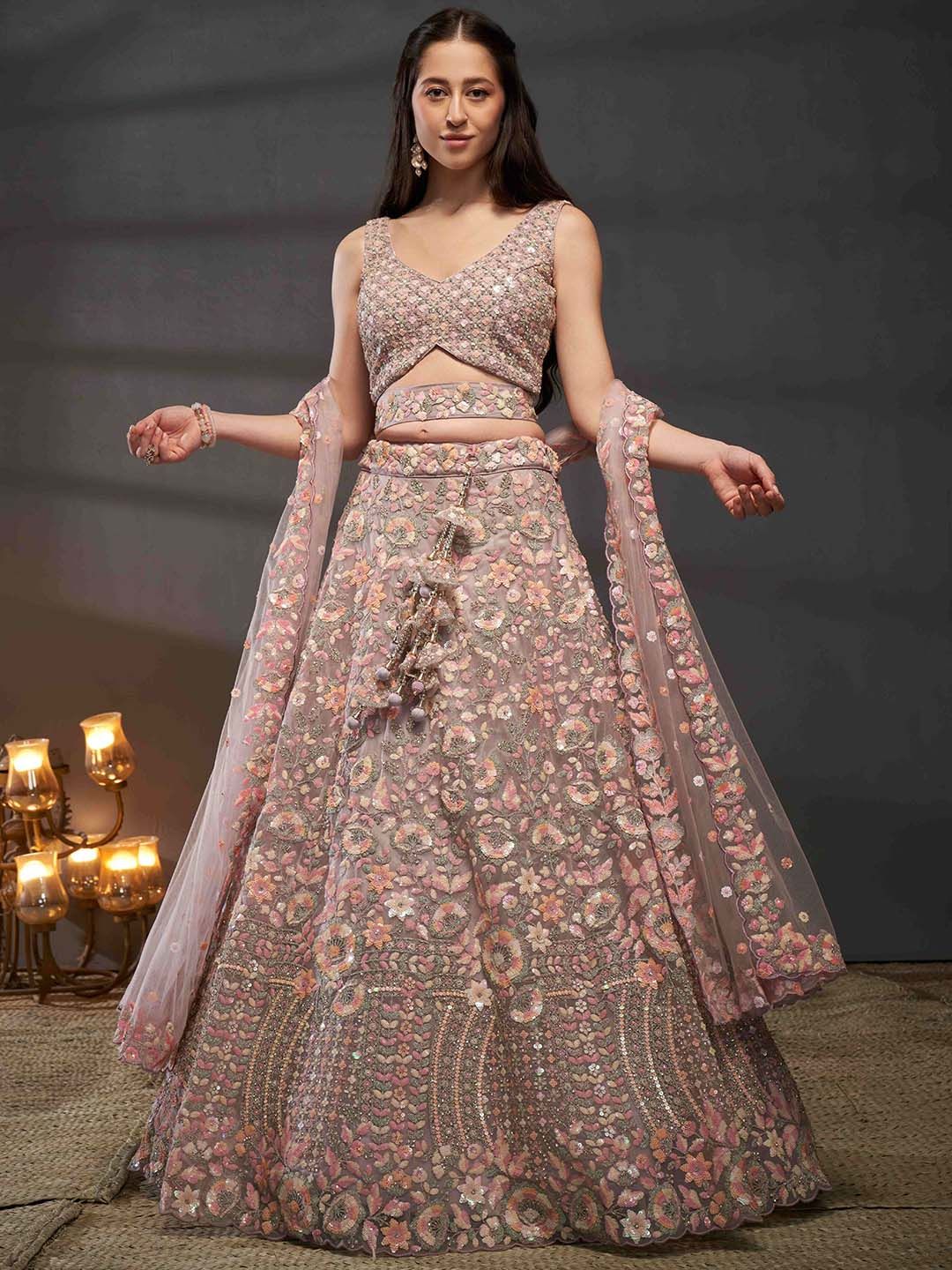 panchhi Embroidered Sequinned Semi-Stitched Lehenga & Unstitched Blouse With Dupatta
