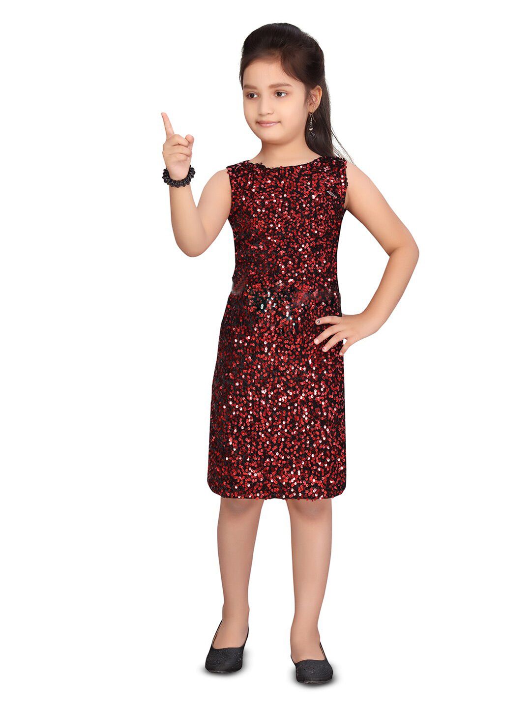 BAESD Girls Embellished Sequinned Detailed Sleeveless Cotton Sheath Dress-image-36