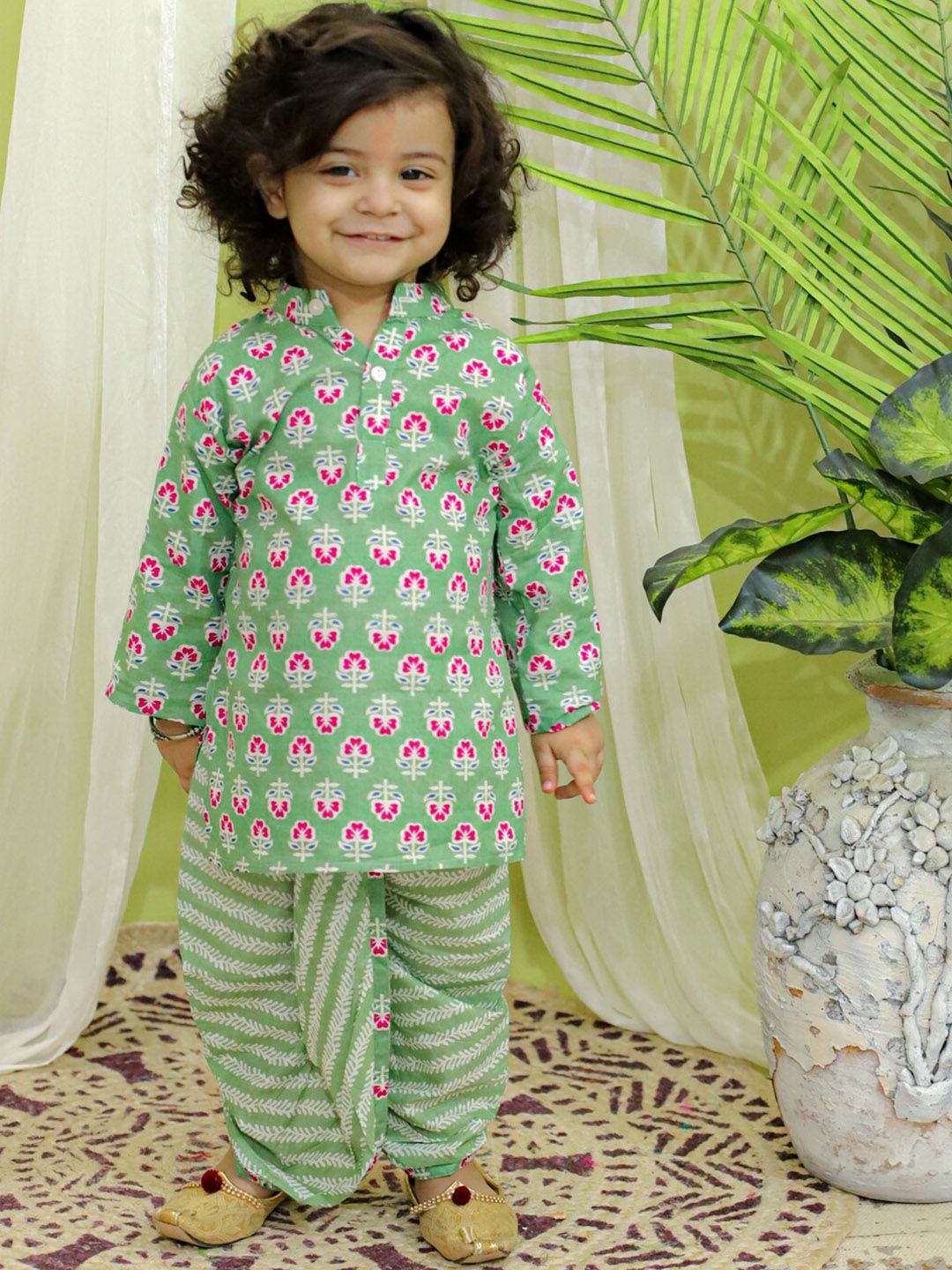 BownBee Boys Floral Printed Regular Pure Cotton Kurta With Dhoti Pants-picture-15