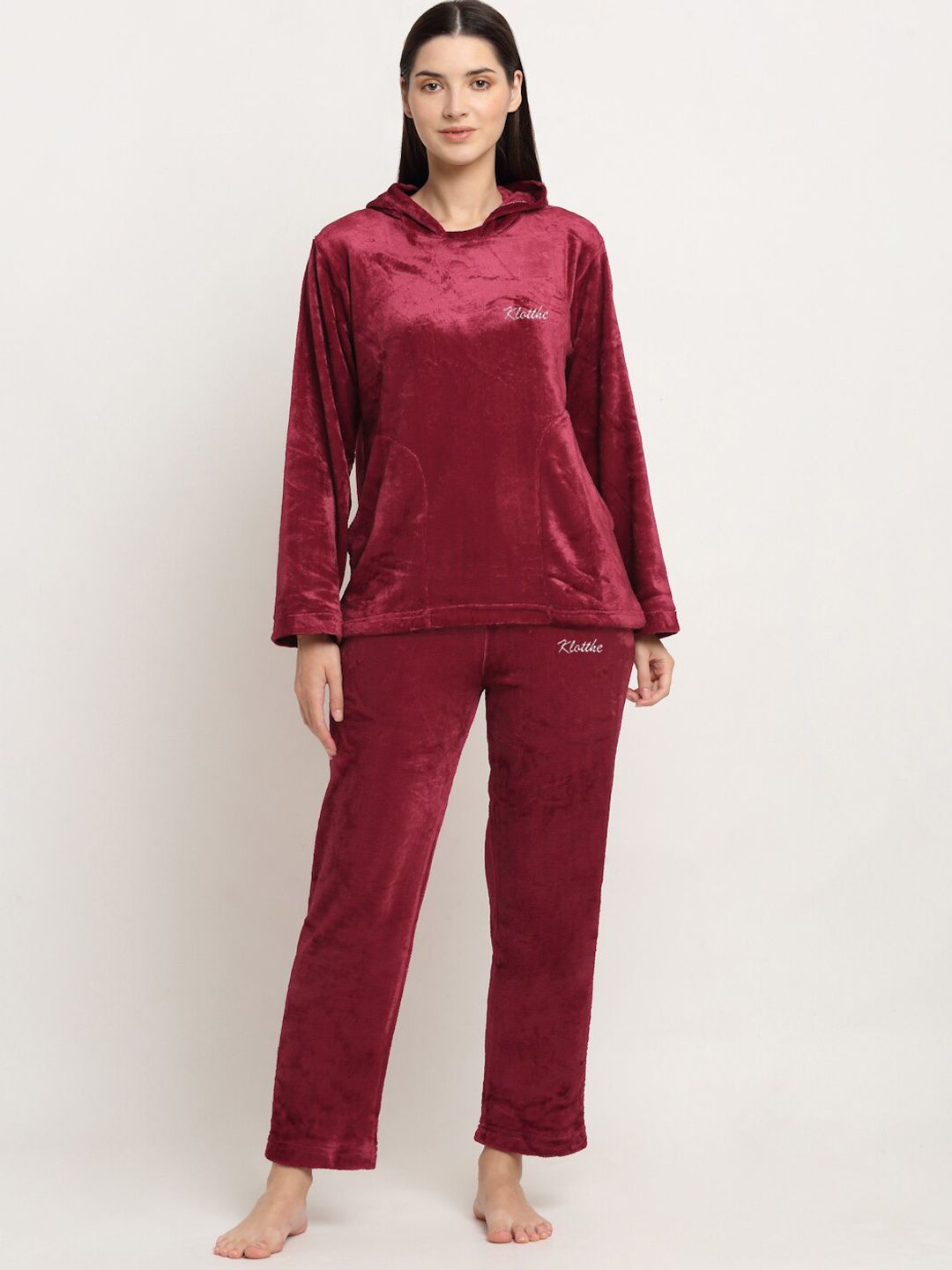 KLOTTHE Women Hooded Woolen Night Suit-image-43