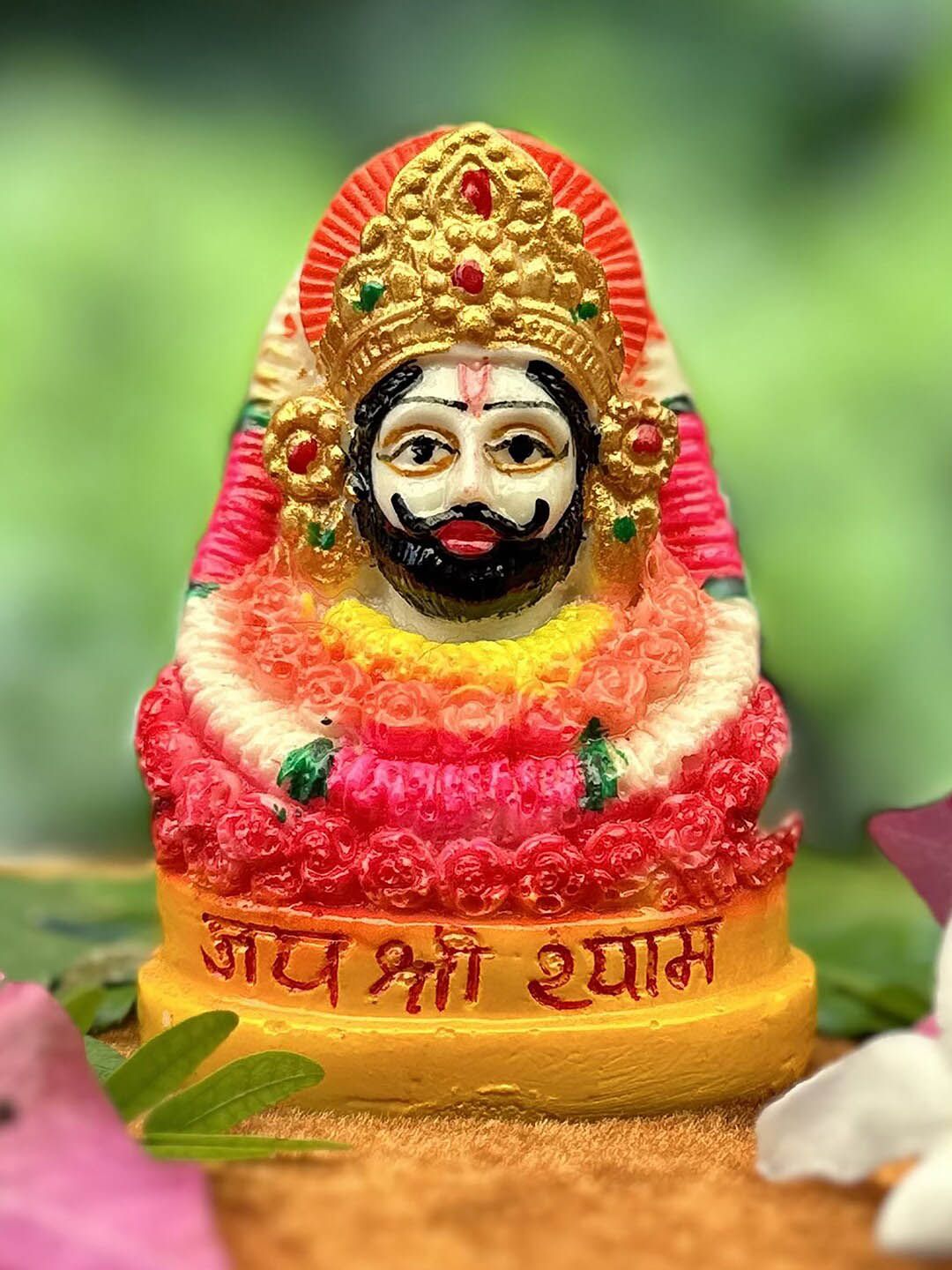 Gallery99 Orange & Red Lord Khatu Shyam Ji Marble Showpiece