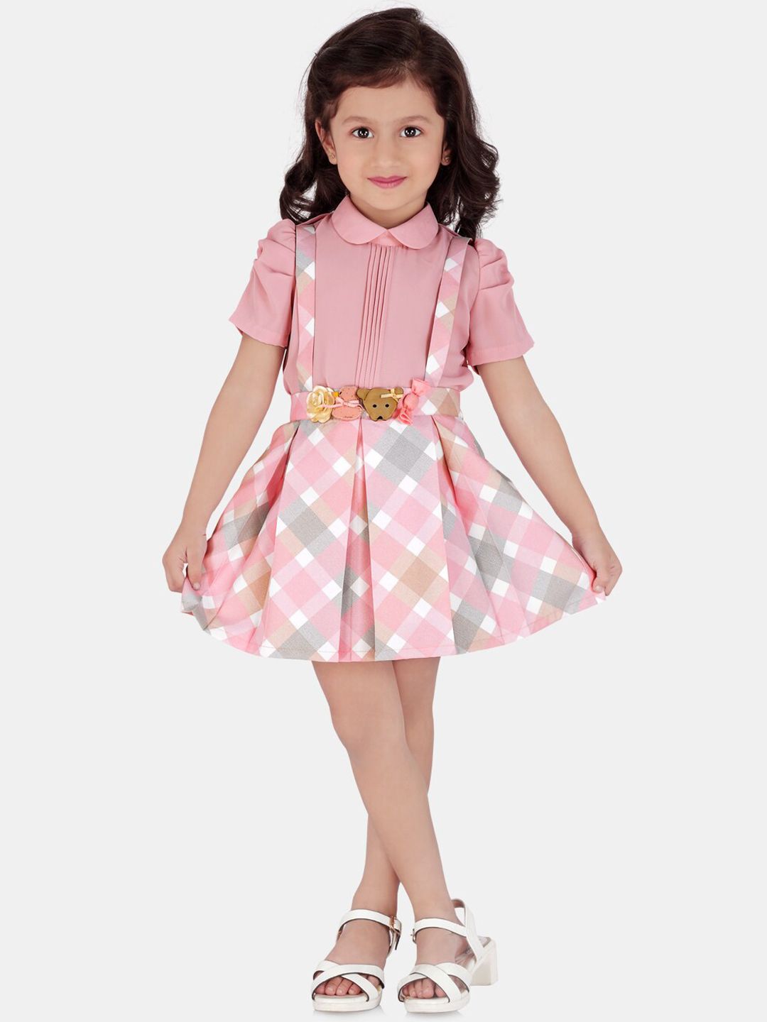 Peppermint Girls Checked Flared Dungarees-picture-54