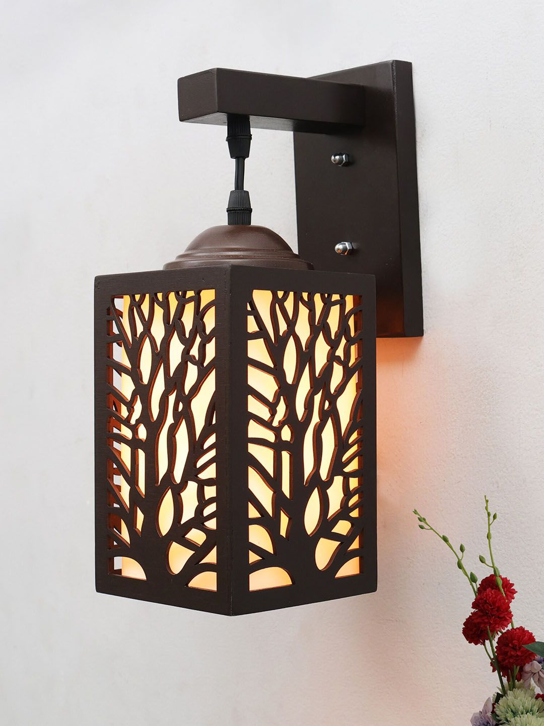 Homesake Coffee Brown Textured Wooden Wall Lamp