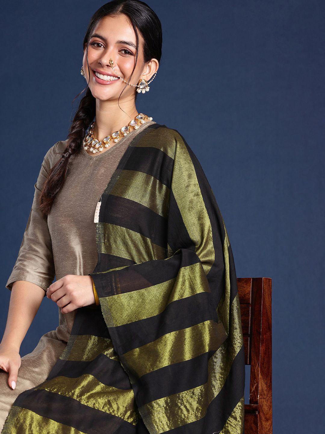 Taavi Striped Woven Design Cotton  Dupatta-picture-46
