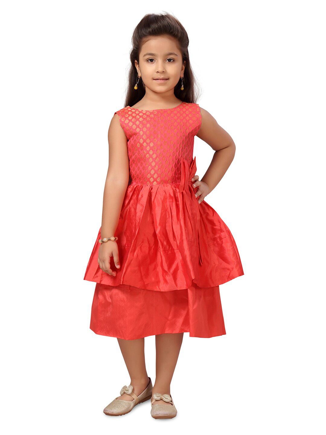 BAESD Girls Ethnic Motifs  Self Design Silk Fit & Flare Dress-image-37