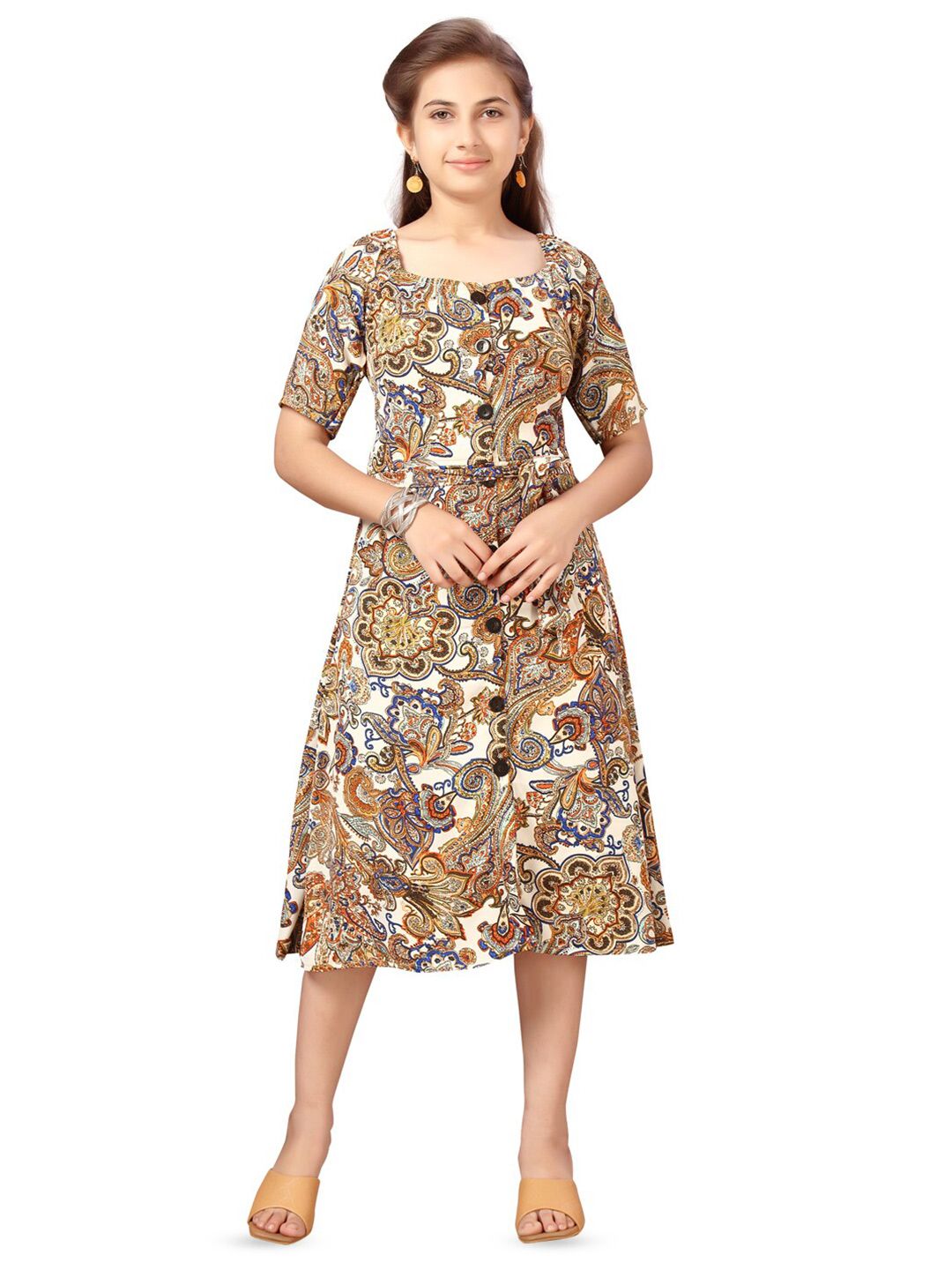 BAESD Girls Ethnic Motifs Printed Square Neck A-Line Dress-image-37