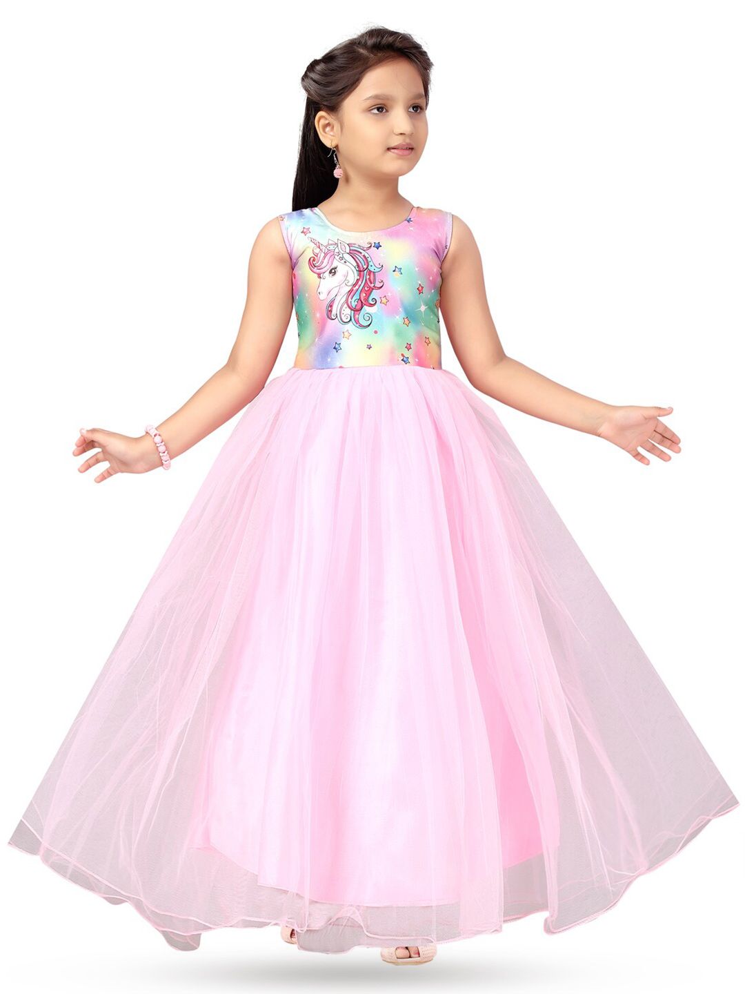 BAESD Girls Unicorn Printed Sleeveless Maxi Dress-image-32