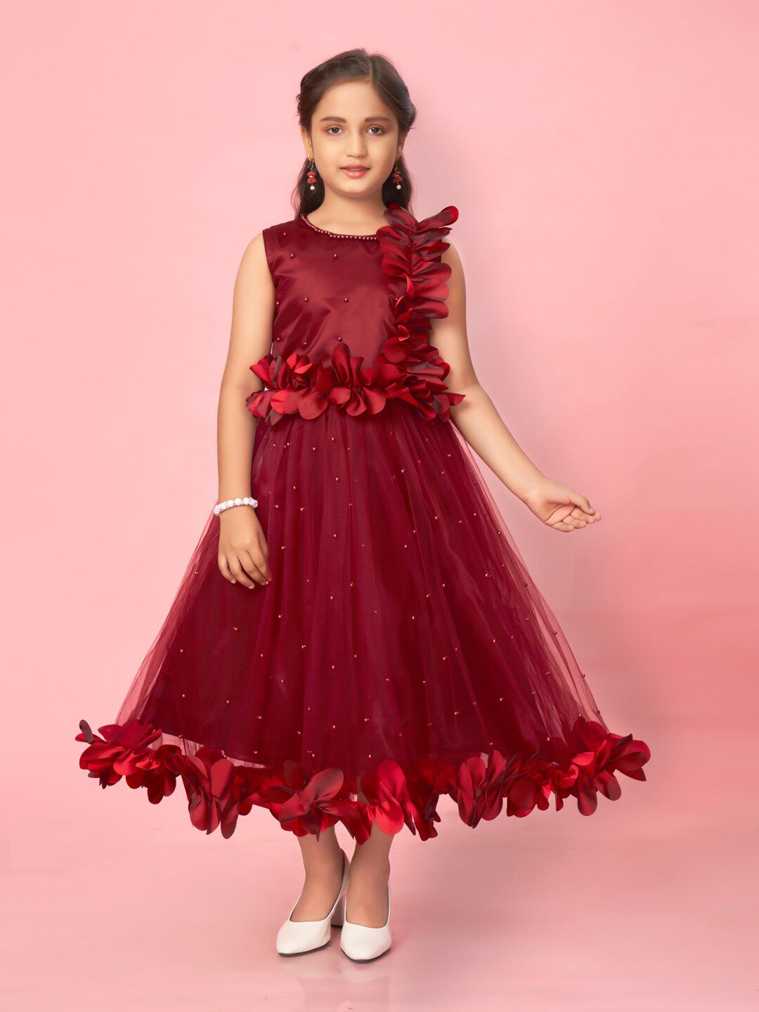 BAESD Girls Embellished Corsage Detailed Net Fit & Flare Midi Dress-picture-36