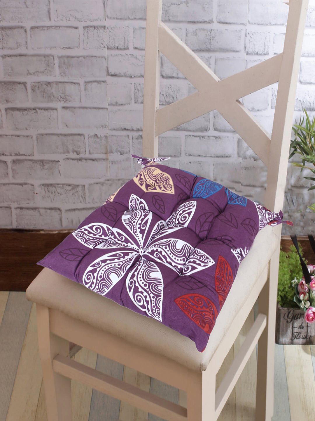 Kuber Industries Purple 3 Pieces Floral Printed Cotton Chair Pads-picture-33