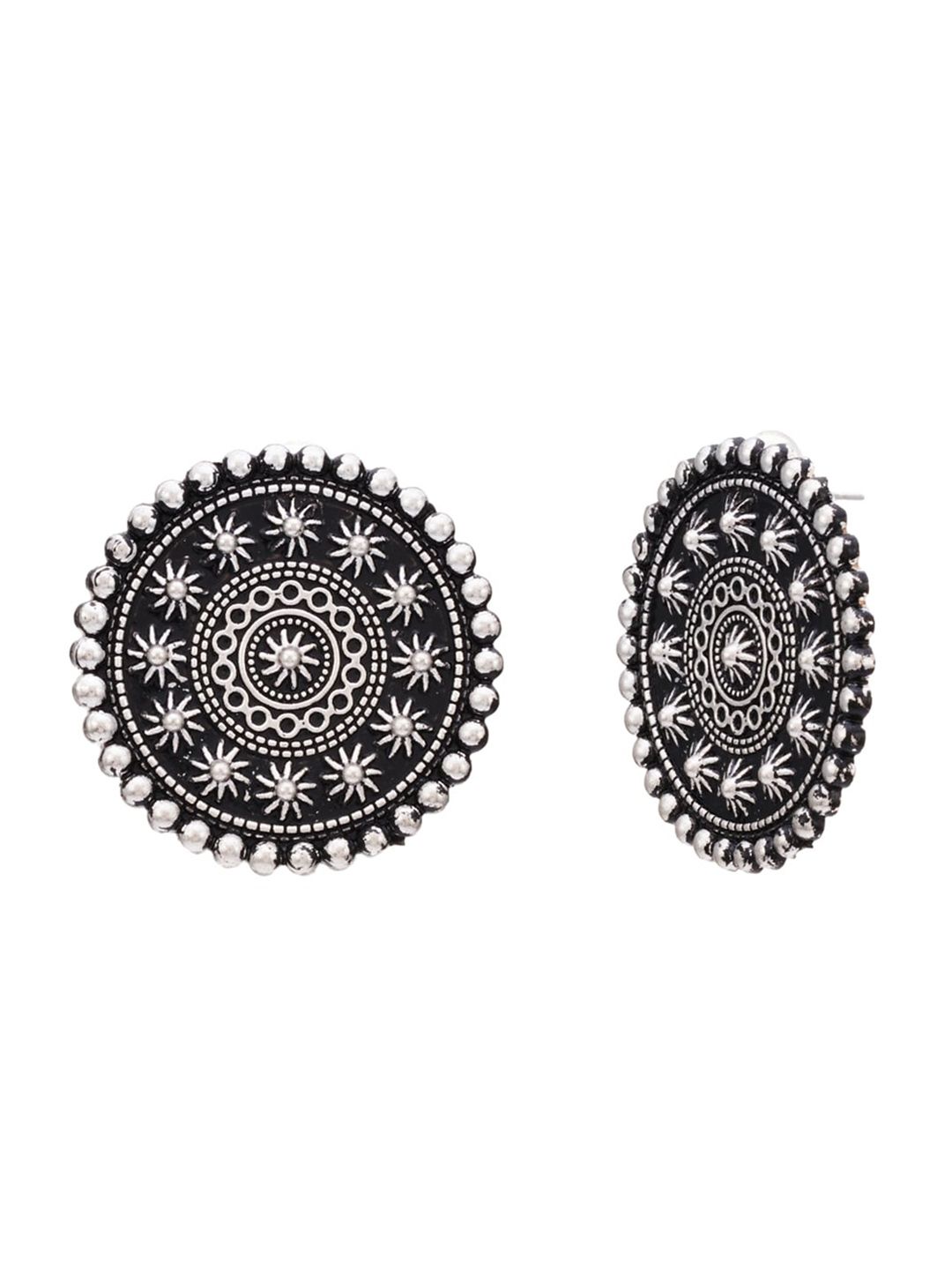 ATIBELLE Set Of 2 Silver-Plated Circular Oxidised Studs Earrings