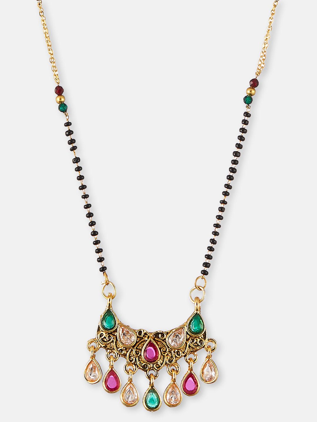ATIBELLE Set Of 2 Gold Plated & Stone Studded Mangalsutra & Earrings