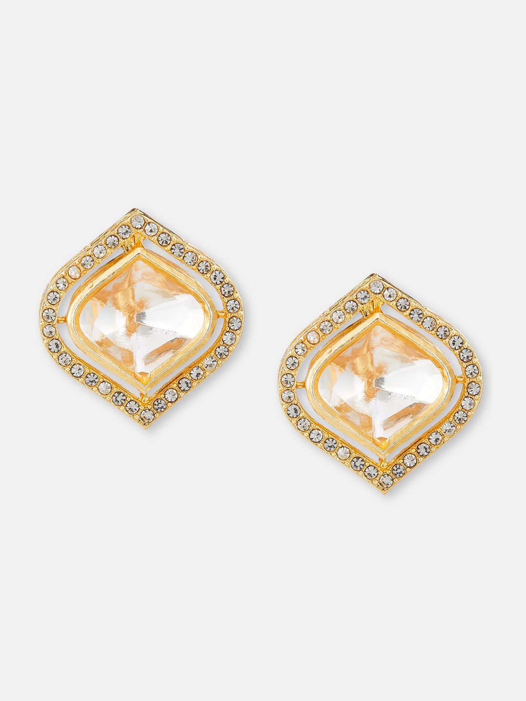 ATIBELLE Set of 2 Silver Plated Kundan Stone Studded & Floral Studs Earrings