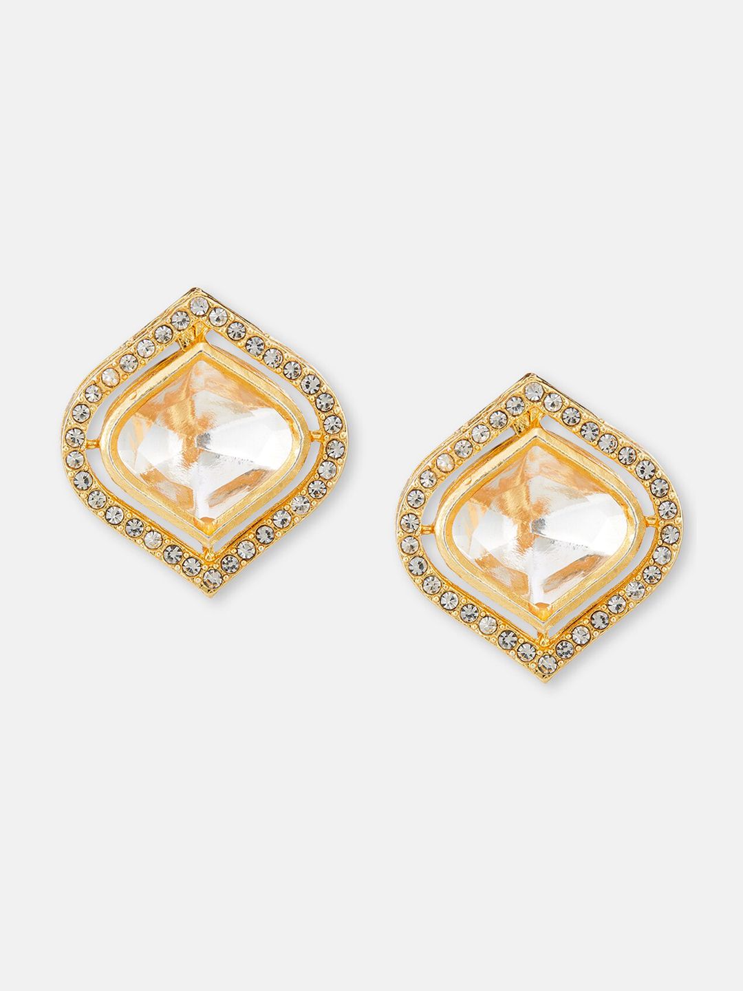 ATIBELLE Set of 2 Gold Plated & Kundan Stone Studded Studs with Pearl drop Earrings