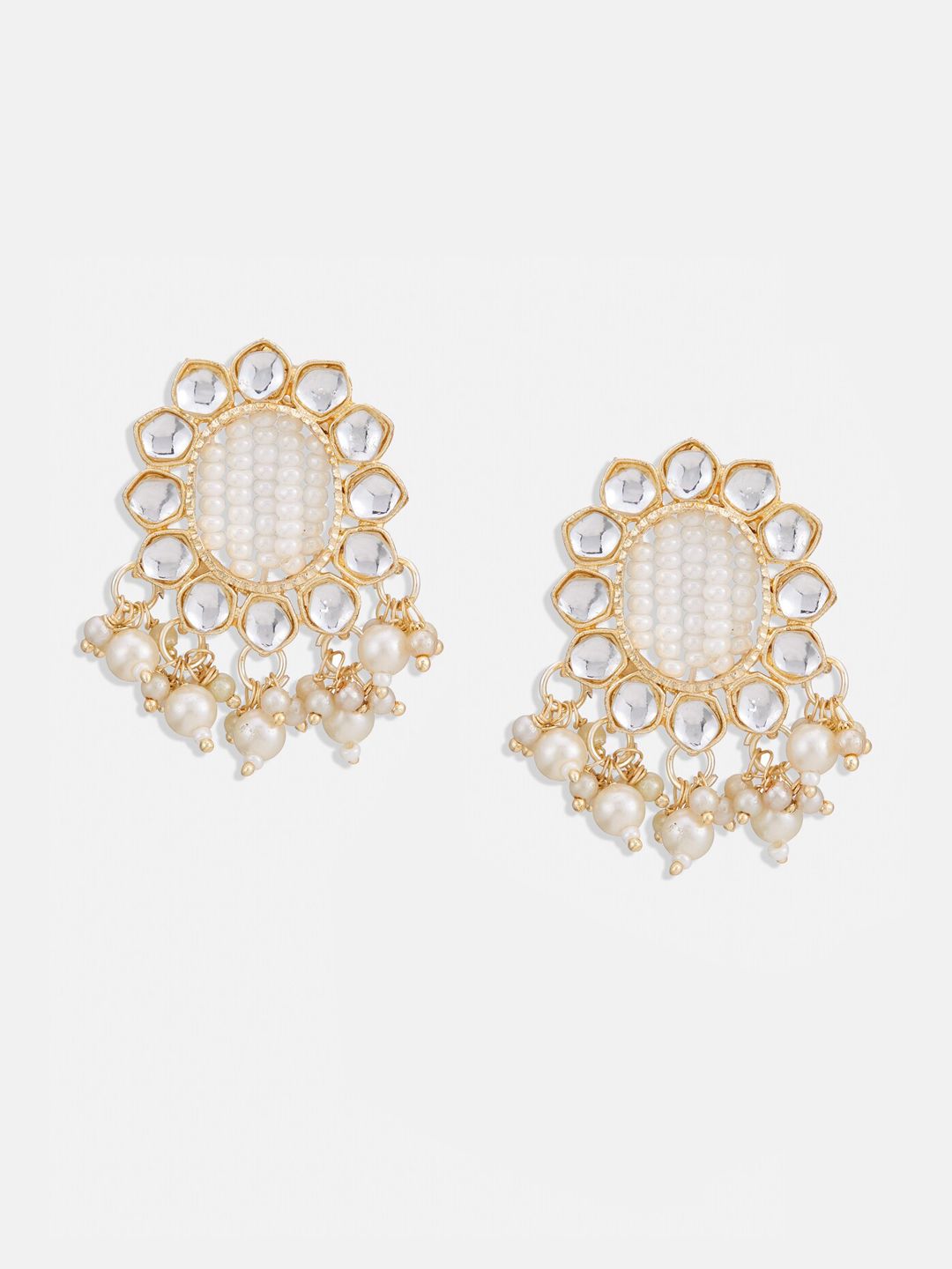 ATIBELLE Set of 2 Gold Plated & Kundan Stone Studded Studs with Pearl drop Earrings