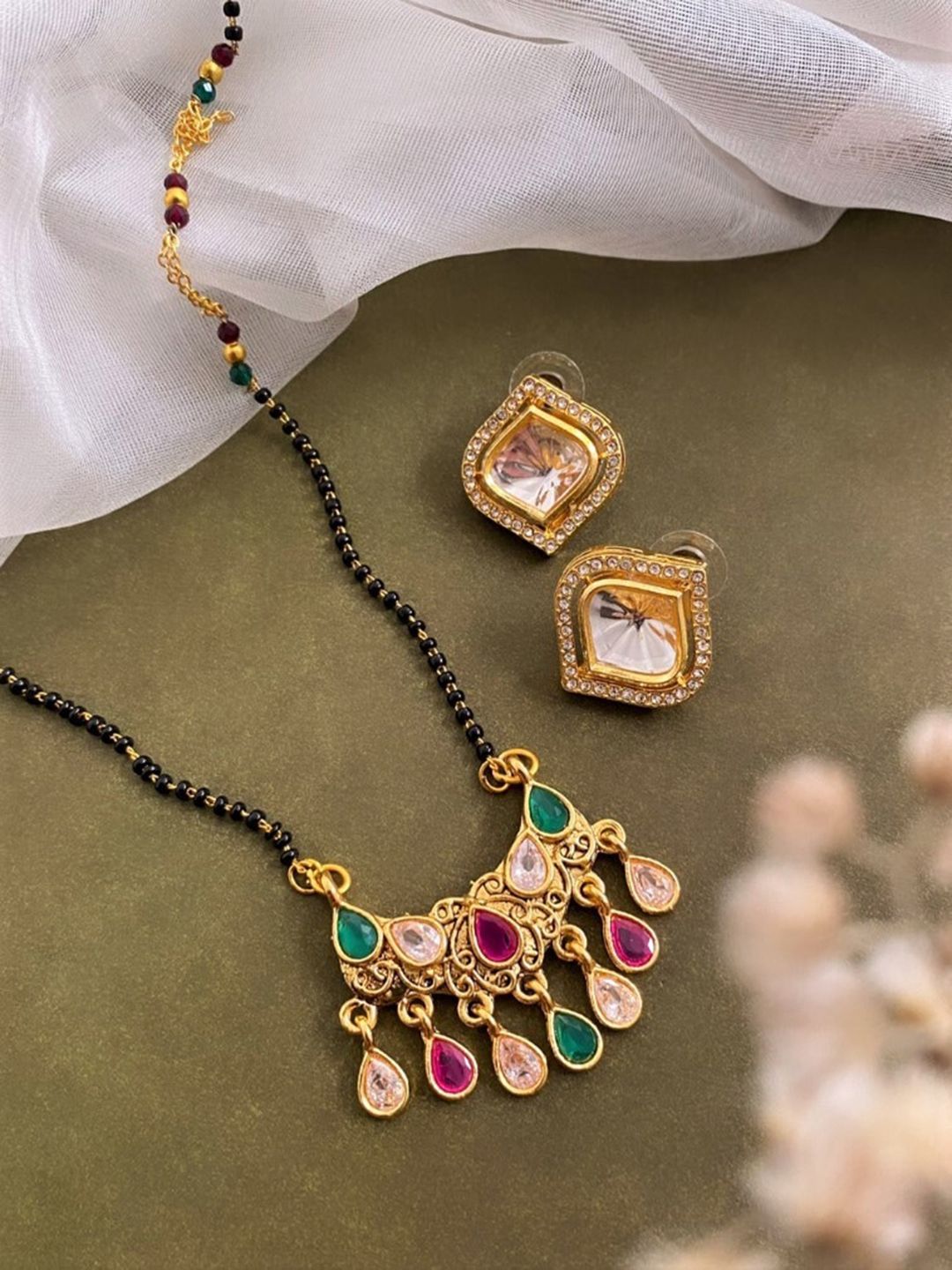 ATIBELLE Gold Plated & Kundan Studded Mangalsutra