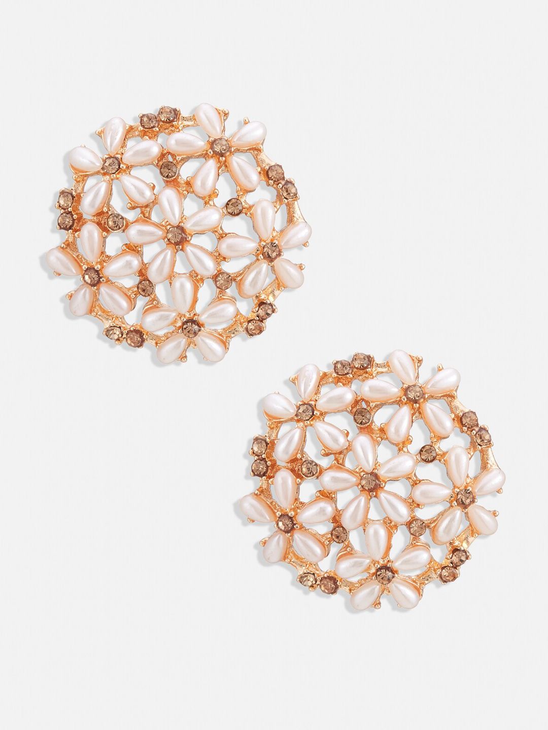 ATIBELLE Set of 2 Gold Plated & Copper Stone Studded Studs & Pearl drop