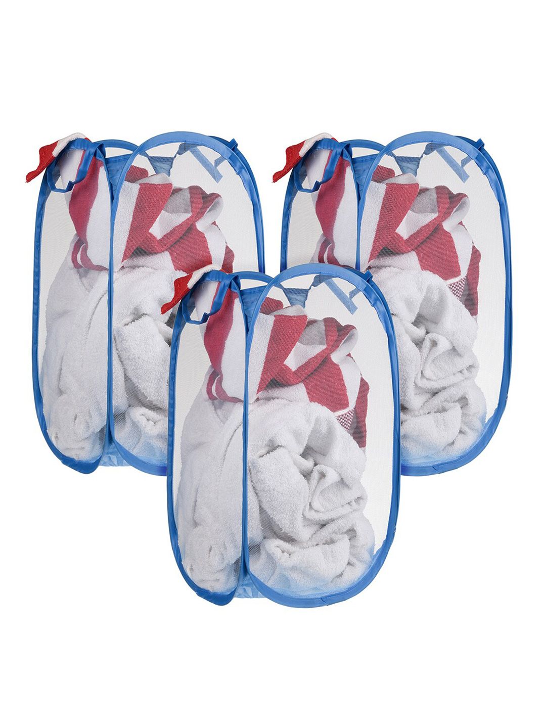 Kuber Industries 3 Pc Blue Nylon Net Lightweight & Foldable  Laundry Baskets With Handle-picture-17