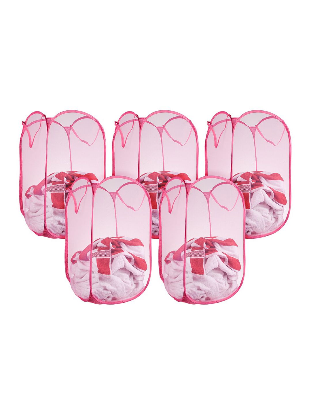 Kuber Industries Pink 5-Pieces Foldable Laundry Bags-picture-48