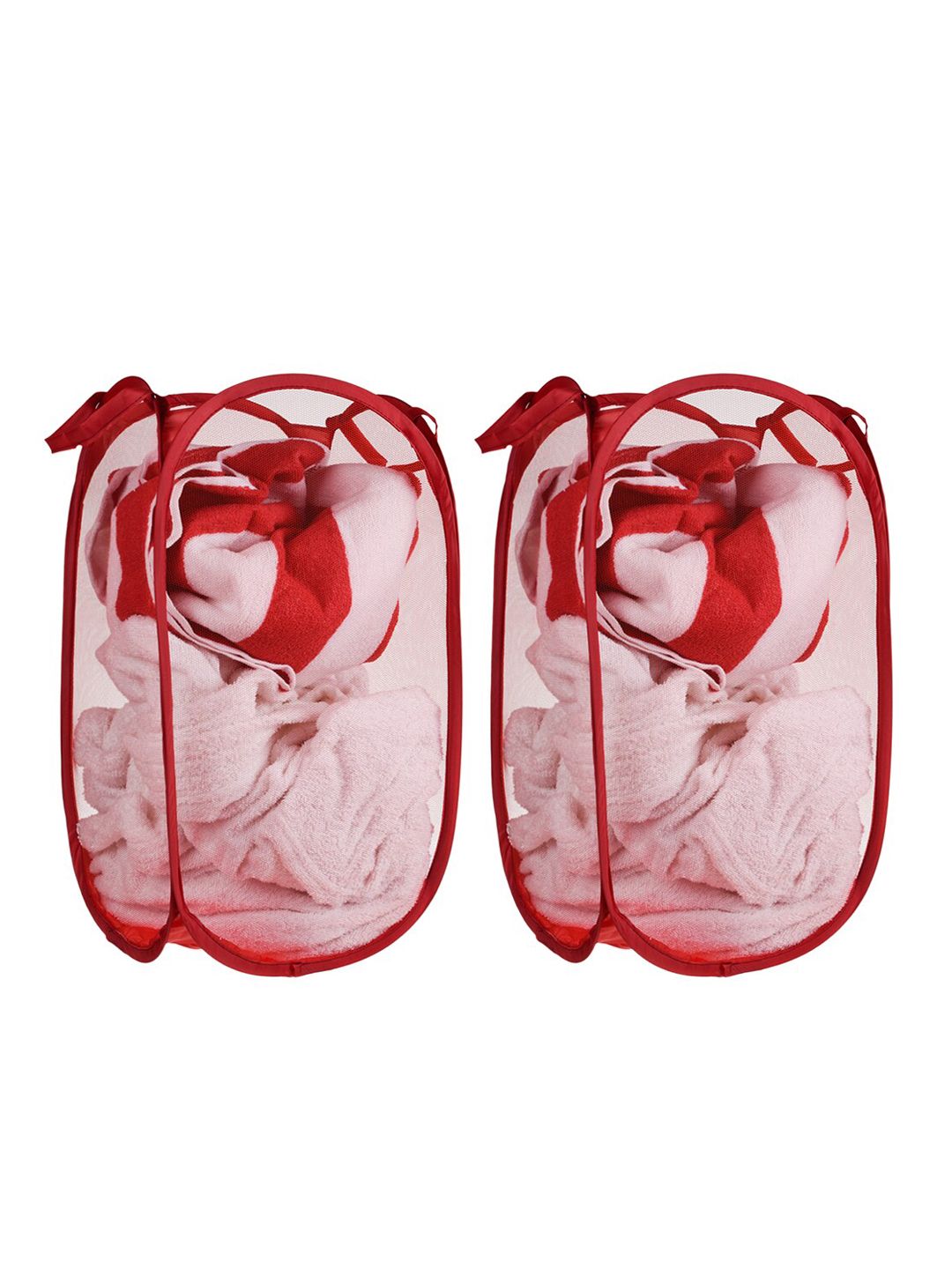 Kuber Industries 2 Pc Red Nylon Net Lightweight & Foldable  Laundry Baskets With Handle-picture-48